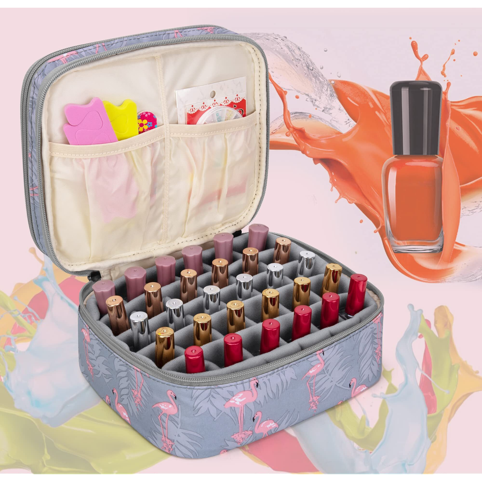 Luxja Nail Polish Carrying Case - Holds 30 Bottles (15Ml - 0.5 Fl.Oz), Double-Layer Organizer For Nail Polish And Manicure Set, Flamingo (Bag Only)
