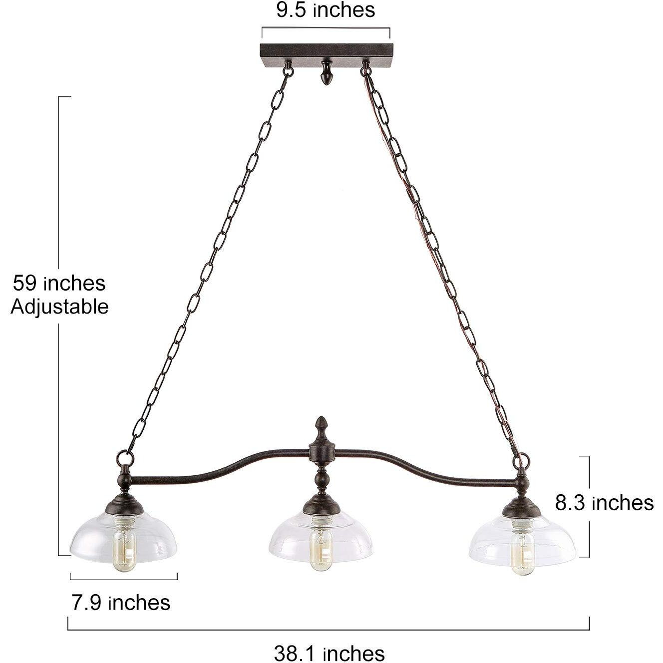 Log Barn Dining Room Light Fixture Hanging, Farmhouse Chandelier In Rustic Black Metal With Clear Glass Shades, Adjustable Chains, Pendant For Kitchen Island