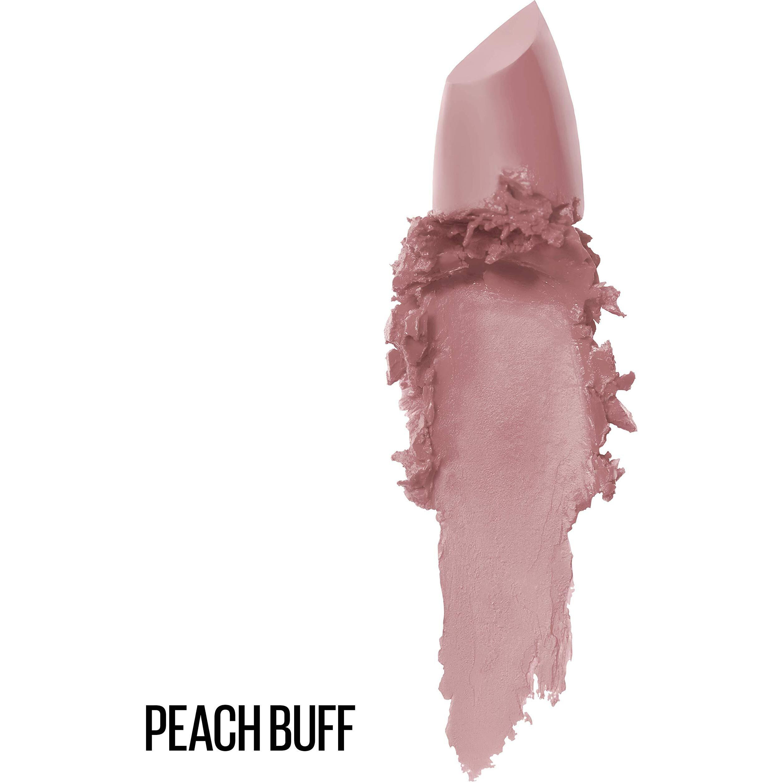 Maybelline Color Sensational Lipstick, Lip Makeup, Matte Finish, Hydrating Lipstick, Nude, Pink, Red, Plum Lip Color, Peach Buff, 0.15 Oz (Packaging May Vary)