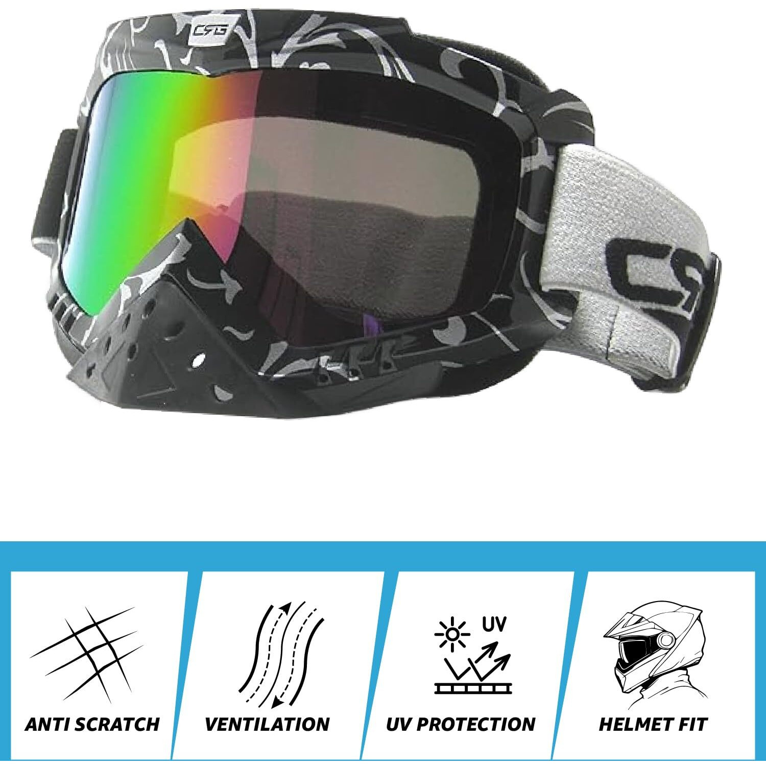 Crg Sports Motorcycle Goggle Motocross Atv Dirt Bike Off Road Racing Goggles For Man, Woman, Adult