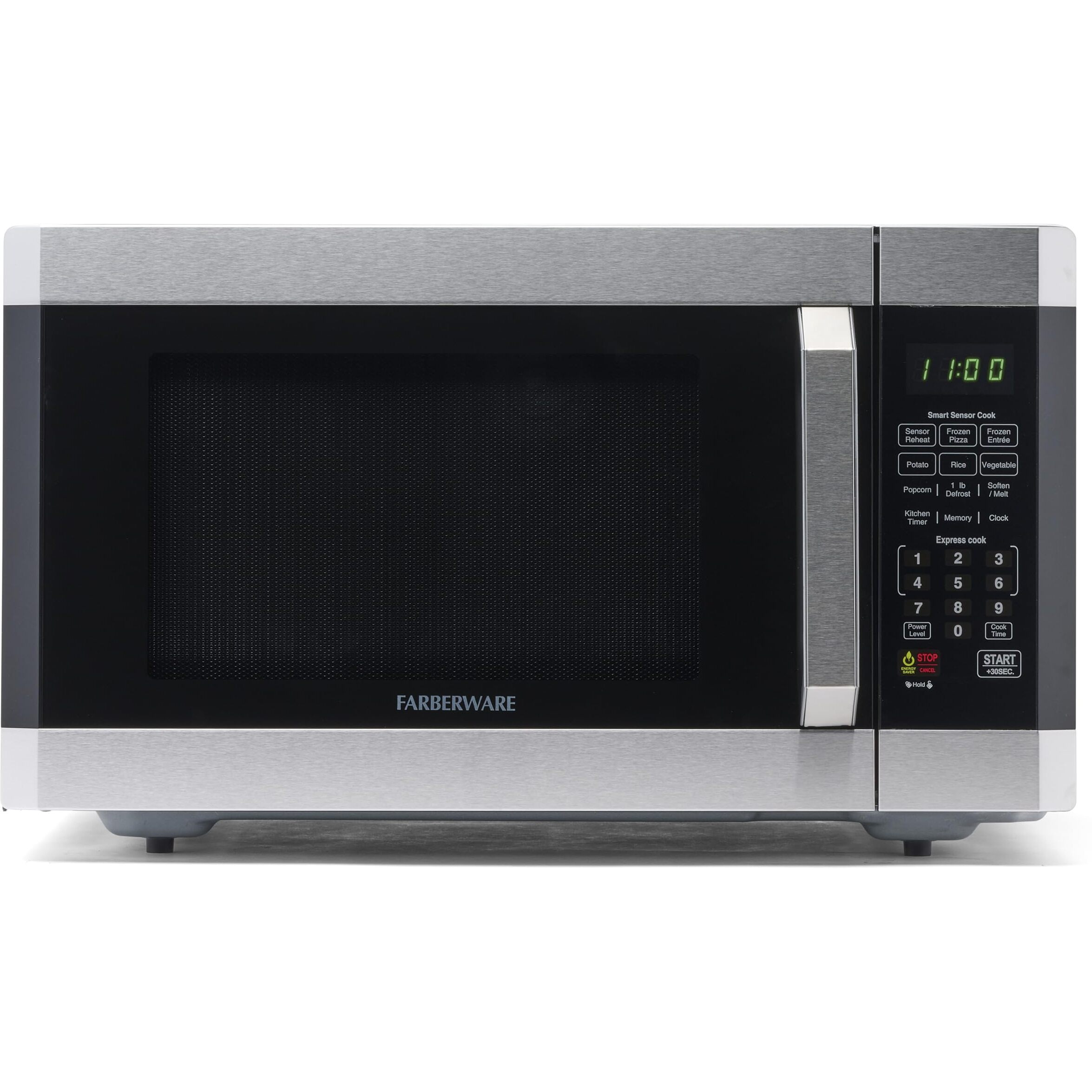 Farberware Countertop Microwave 1100 Watts, 1.6 Cu Ft - Smart Sensor Microwave Oven With Led Lighting And Child Lock - Perfect For Apartments And Dorms - Easy Clean - Stainless Steel