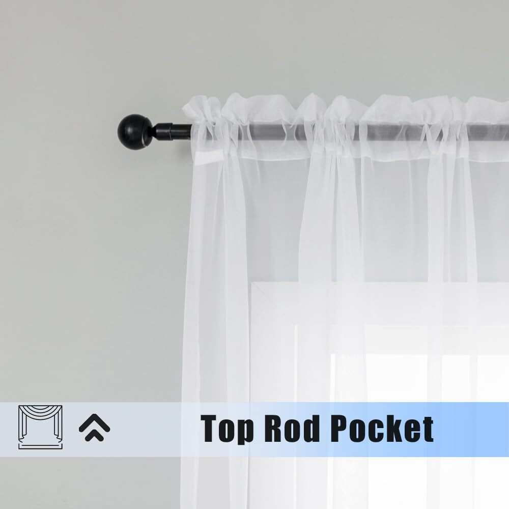 Wpm World Products Mart White Sheer Curtains 58"" Wide X 84"" Long 2 Panels Livingroom Window Treatment Rod Pocket Sheer Voile For Bedroom, Kitchen, Living Children Room Fully Stitched And Hemmed