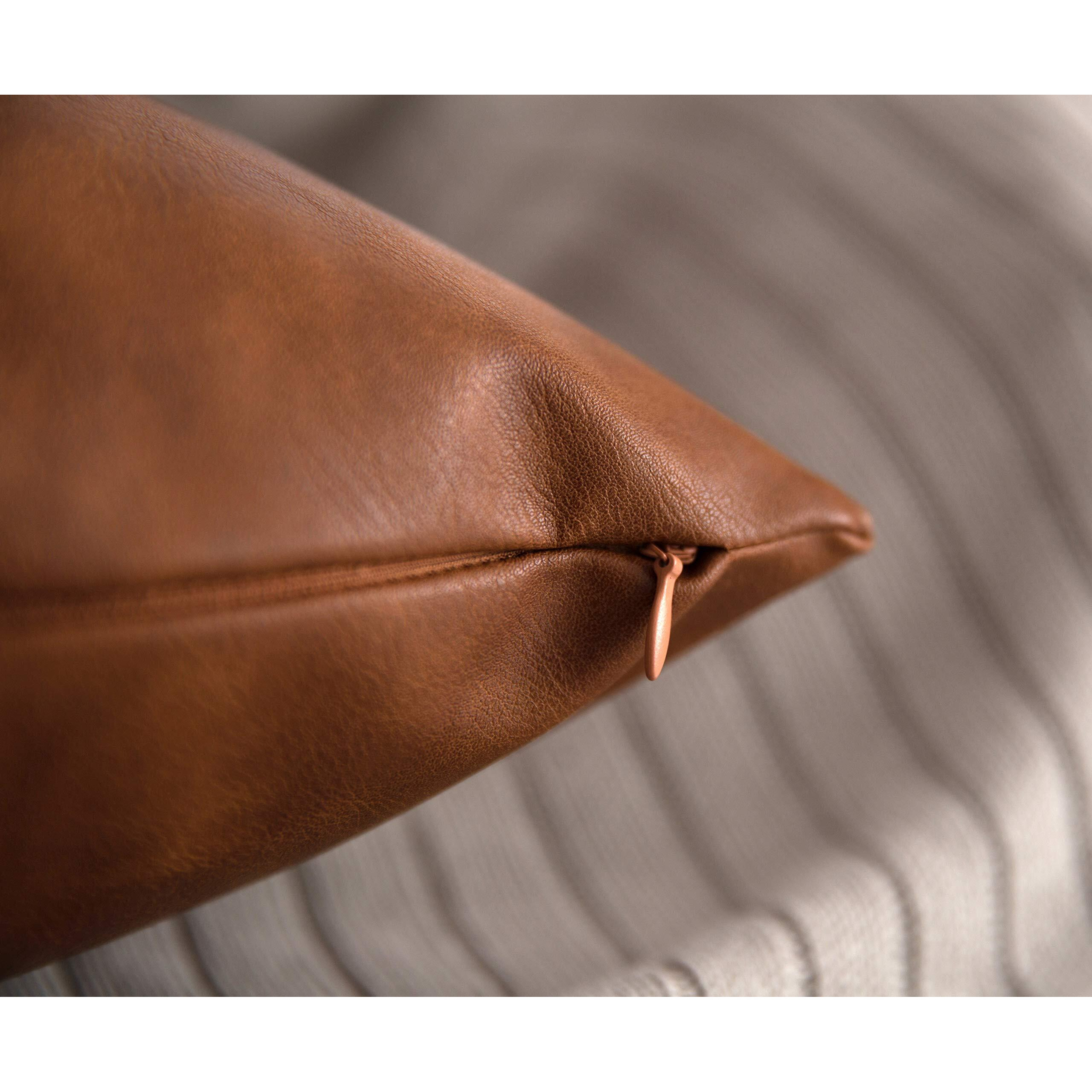 Homfiner Set Of 2 Thick Faux Leather Lumbar Throw Pillow Covers 12X20, Modern Farmhouse Boho Small Long Accent Scandinavian Decor Rectangle Decorative Cushion Cases For Couch Bed Sofa Cognac Brown