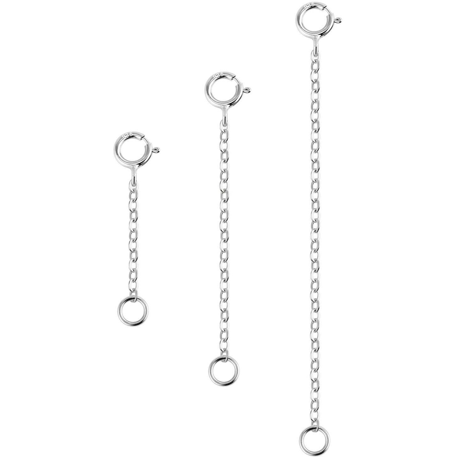 3 Pcs 925 Sterling Silver Necklace Extenders For Women Durable Strong Removable Necklace Bracelet Anklet Extension For Jewelry Making(1 2 3 Inch, Silver)