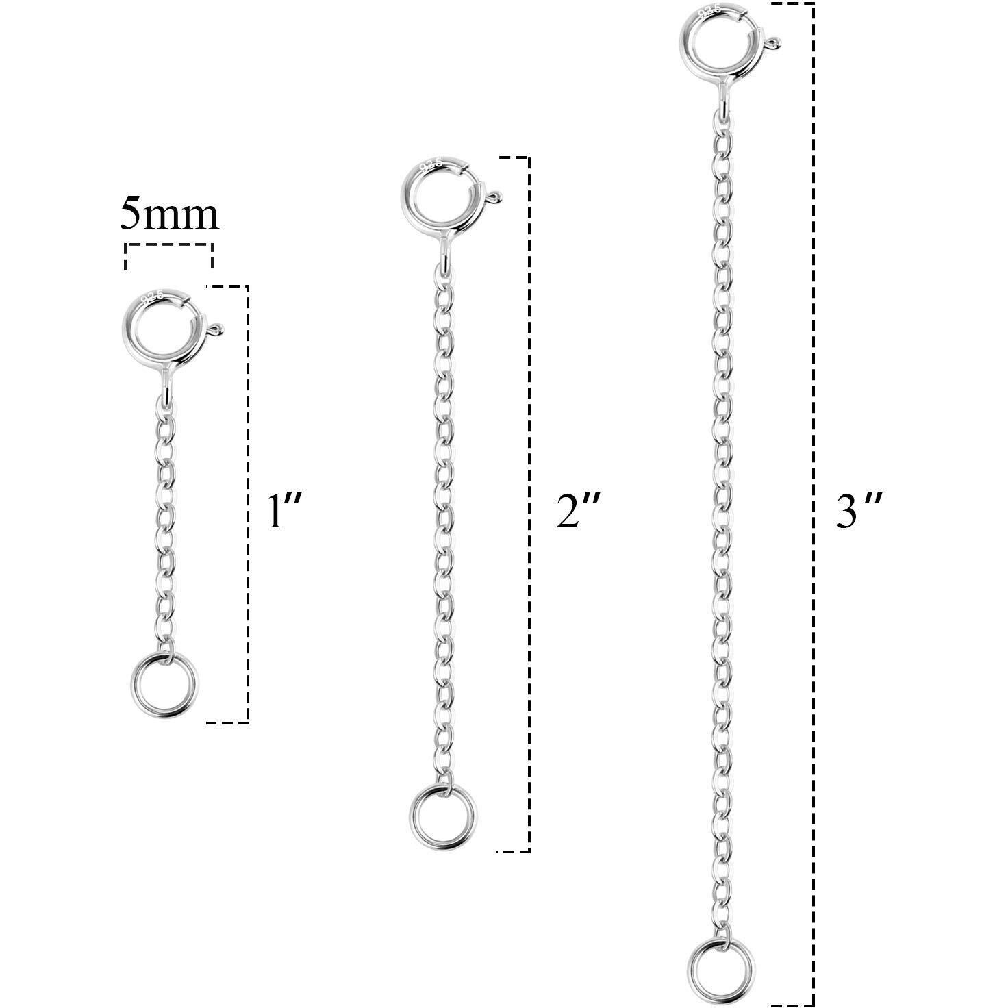 3 Pcs 925 Sterling Silver Necklace Extenders For Women Durable Strong Removable Necklace Bracelet Anklet Extension For Jewelry Making(1 2 3 Inch, Silver)
