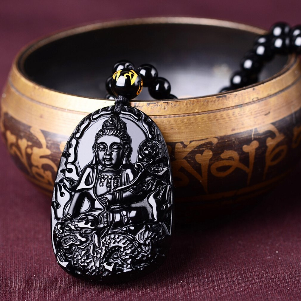 Women's Necklaces Men's Necklaces Pure Natural Obsidian Natural Pendant Necklace Zodiac Bodhisattva Amulet Talisman White Copper Buddha Necklace Pendant Men Or Women