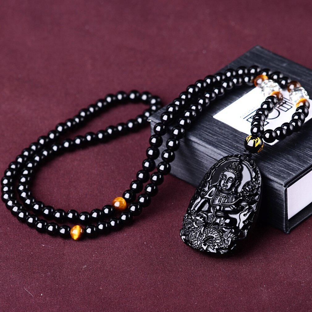 Women's Necklaces Men's Necklaces Pure Natural Obsidian Natural Pendant Necklace Zodiac Bodhisattva Amulet Talisman White Copper Buddha Necklace Pendant Men Or Women