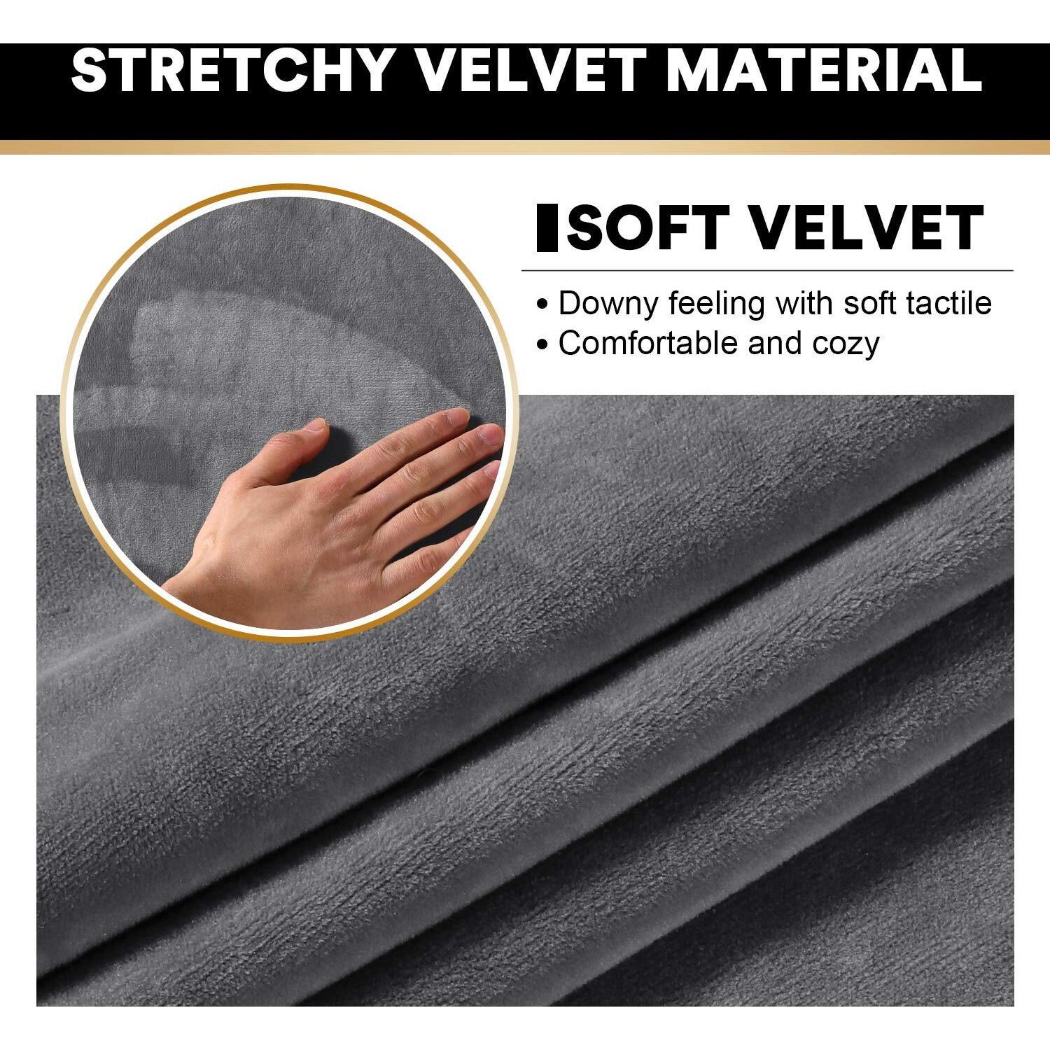 Princedeco 4 Pieces Couch Covers Velvet Couch Covers For 3 Cushion Sofa Soft Furniture Protector With Non Slip Elastic Bottom Washable Couch Covers Width Up To 90 Inch (Large, Grey)