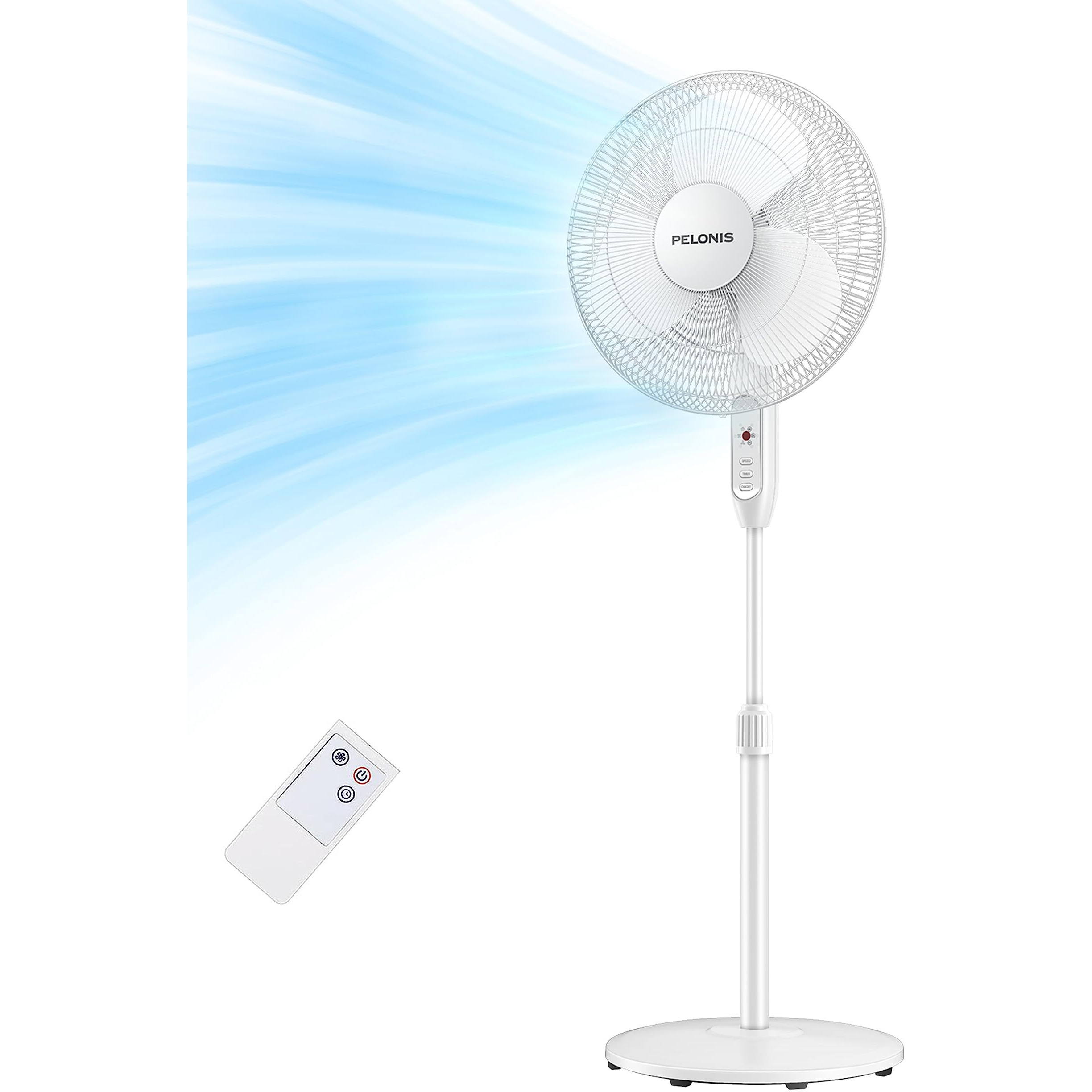 Pelonis 16'' Pedestal Remote Control Oscillating Stand Up Fan 7-Hour Timer, 3-Speed, And Adjustable Height,Electric Cooling Fans For Home Office Bedroom Use