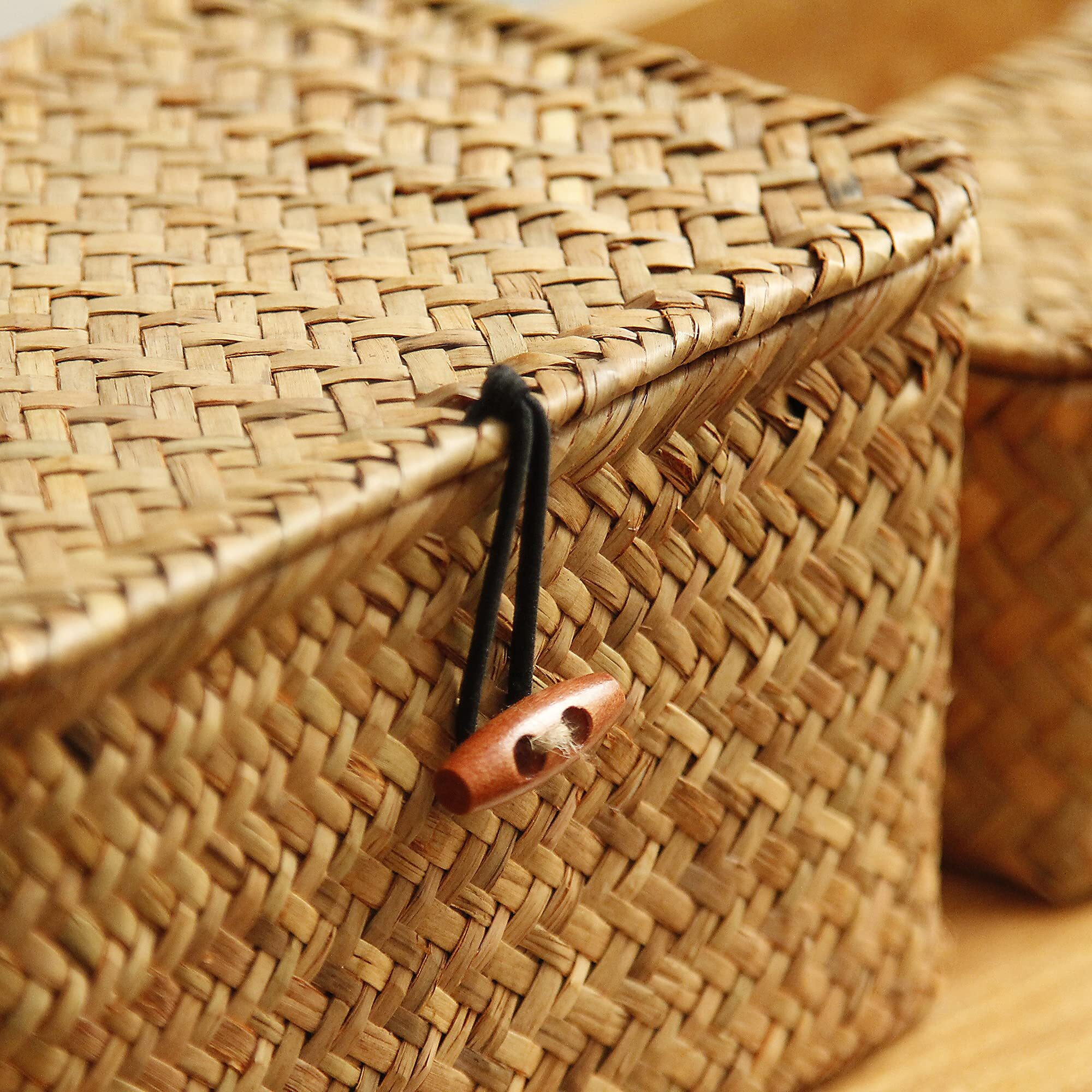 Feilanduo Shelf Baskets With Lid Set Of 3 Handwoven Seagrass Storage Box Wicker Basket Desktop Makeup Organizer Multipurpose Container (Original (S/M/L)