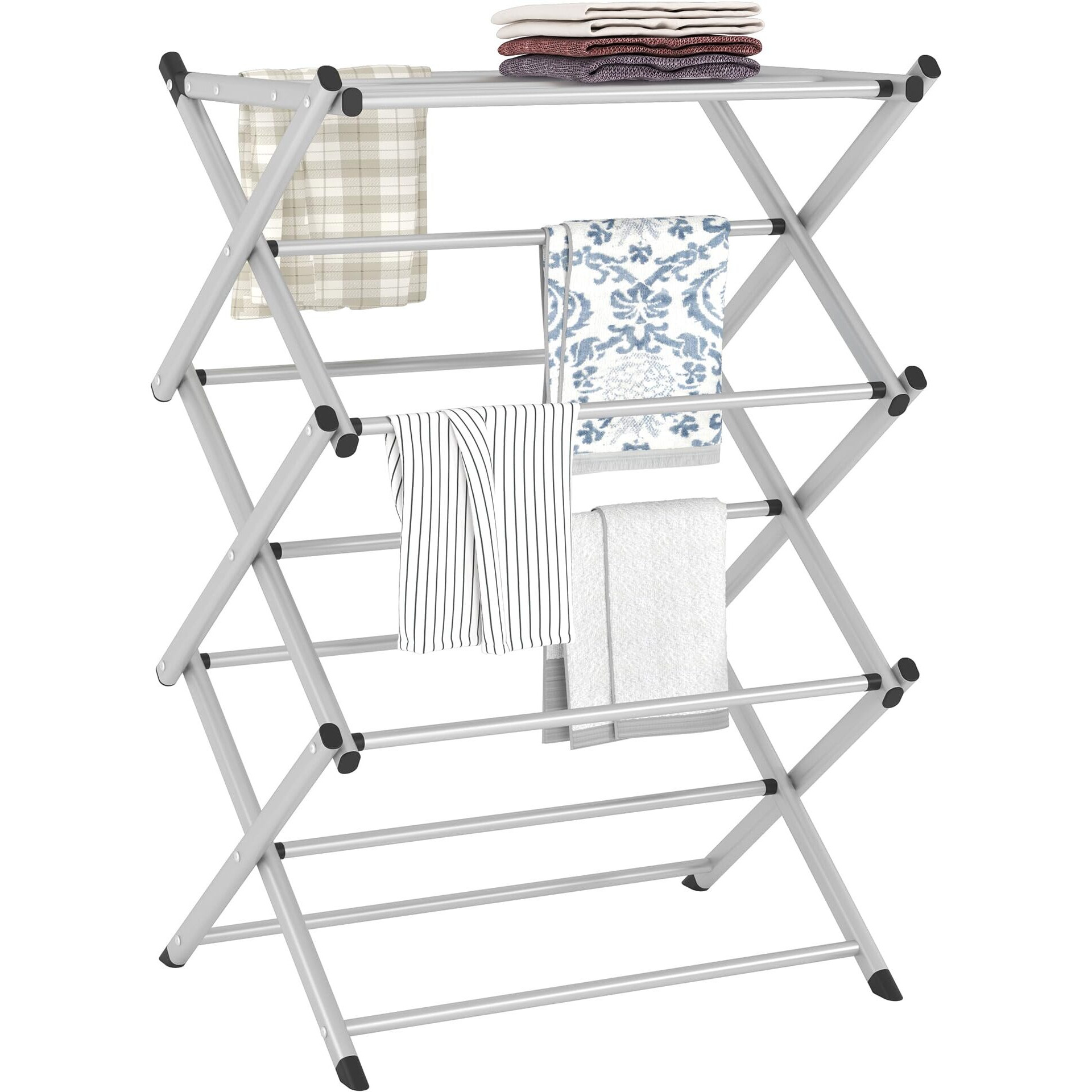 Fkuo Household Indoor Folding Clothes Drying Rack, Dry Laundry And Hang Clothes,Towel Rack (Silver Gray) For Storage
