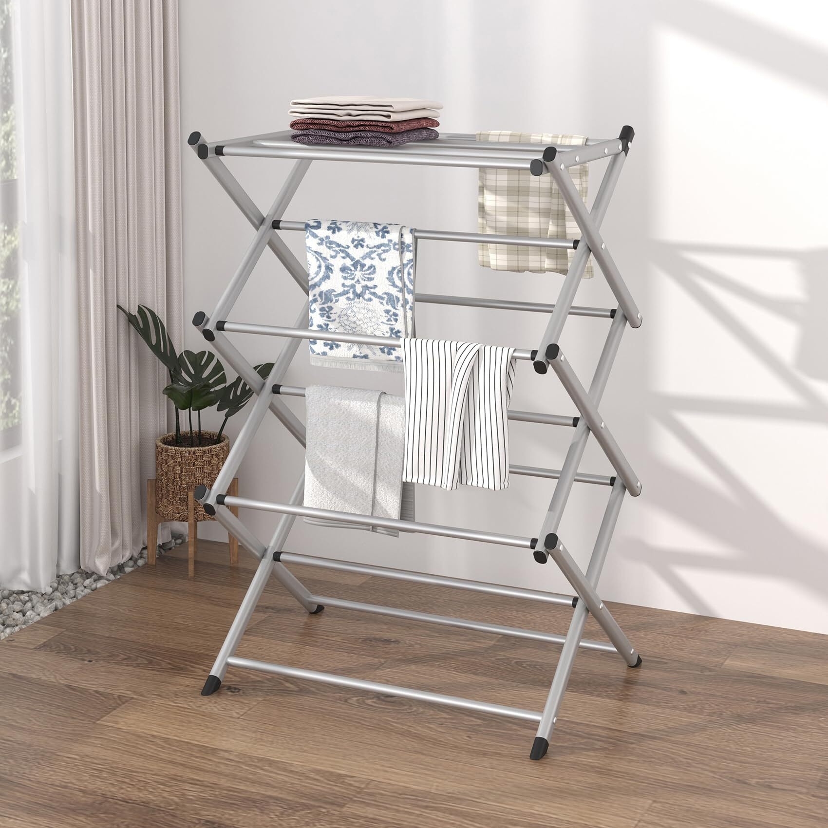 Fkuo Household Indoor Folding Clothes Drying Rack, Dry Laundry And Hang Clothes,Towel Rack (Silver Gray) For Storage