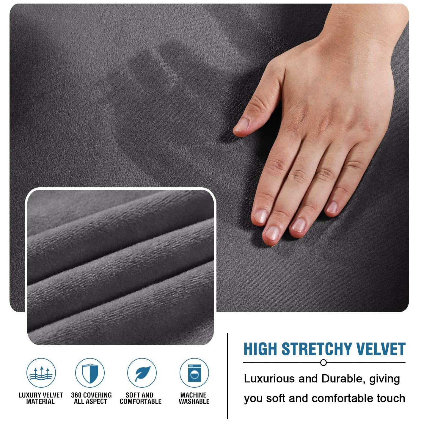 H.Versailtex Real Velvet Futon Cover Armless Sofa Covers Sofa Bed Covers Stretch Futon Couch Cover Sofa Slipcover Furniture Protector Thick Soft Velvet Fabric Form Fitted Stay In Place, Grey
