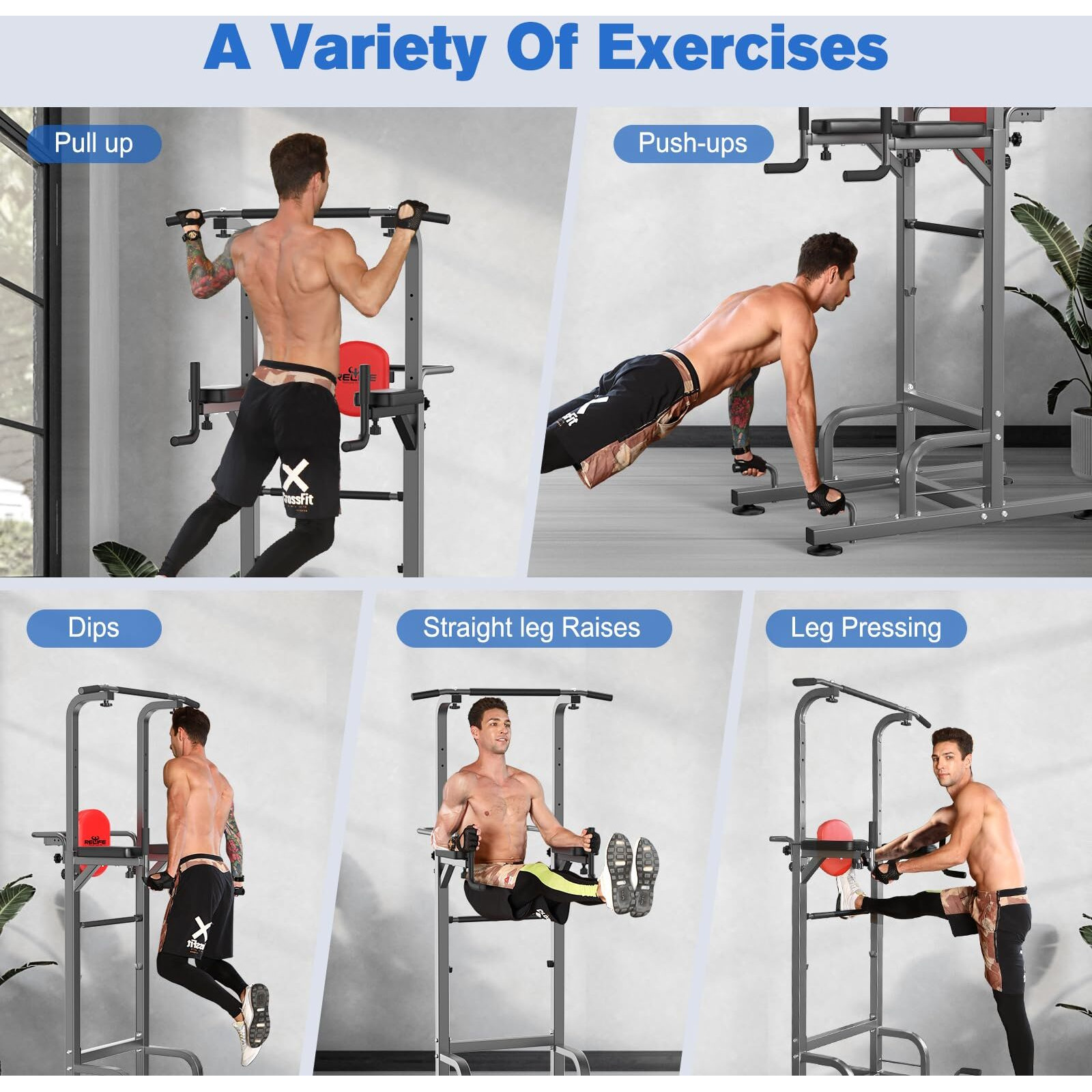 Relife Rebuild Your Life Power Tower Pull Up Bar Station Workout Dip Station For Home Gym Strength Training Fitness Equipment 450Lbs