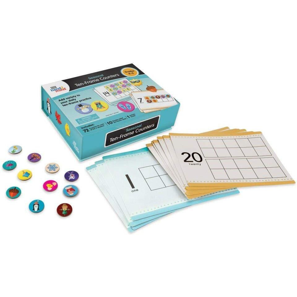 Hand2Mind Seasonal Ten Frames Math Counters For Kids, Math Counters Chips For Counting And Sorting, Kindergarten Learning Games, Counting Toys, Math Game (288 Math Counters And 10 Ten Frame Cards)