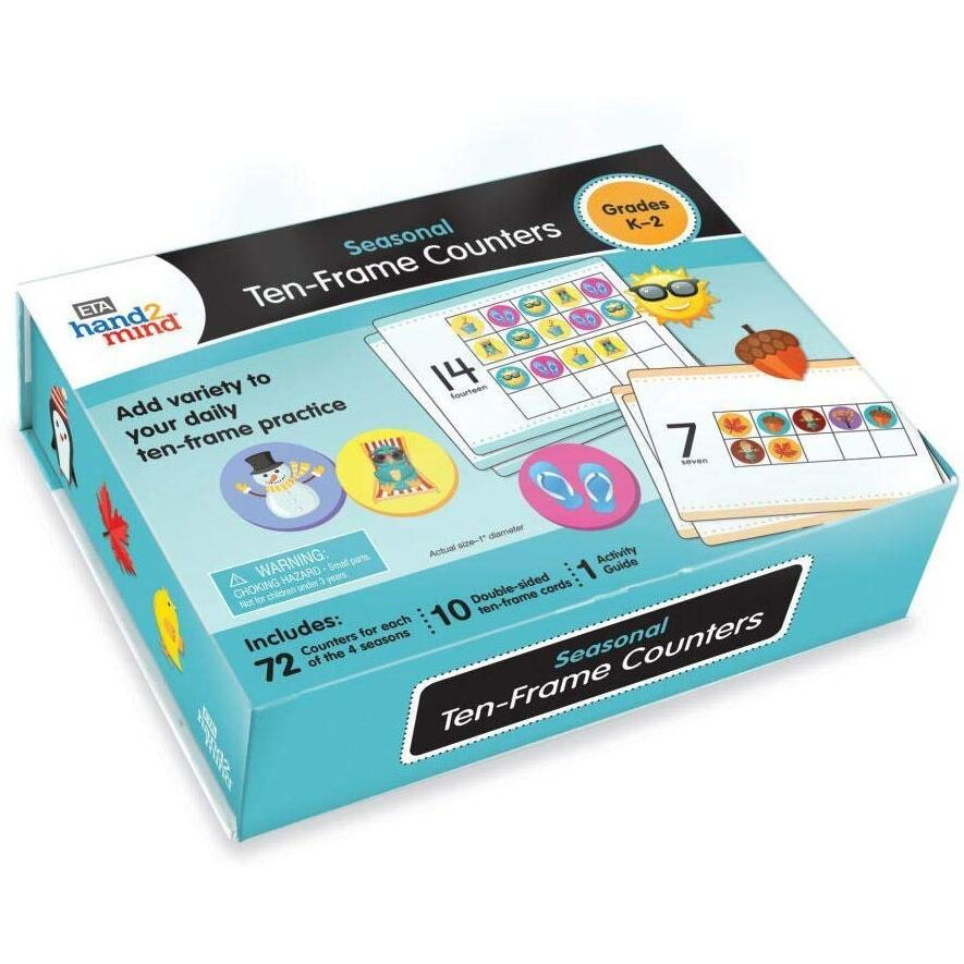 Hand2Mind Seasonal Ten Frames Math Counters For Kids, Math Counters Chips For Counting And Sorting, Kindergarten Learning Games, Counting Toys, Math Game (288 Math Counters And 10 Ten Frame Cards)