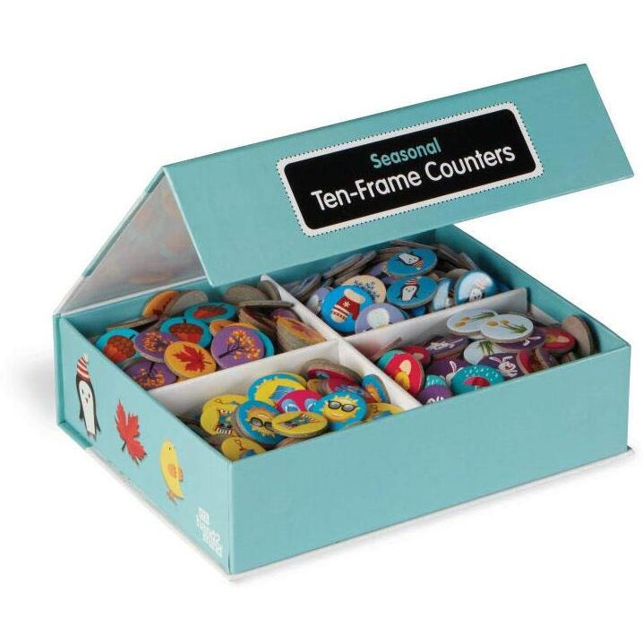 Hand2Mind Seasonal Ten Frames Math Counters For Kids, Math Counters Chips For Counting And Sorting, Kindergarten Learning Games, Counting Toys, Math Game (288 Math Counters And 10 Ten Frame Cards)