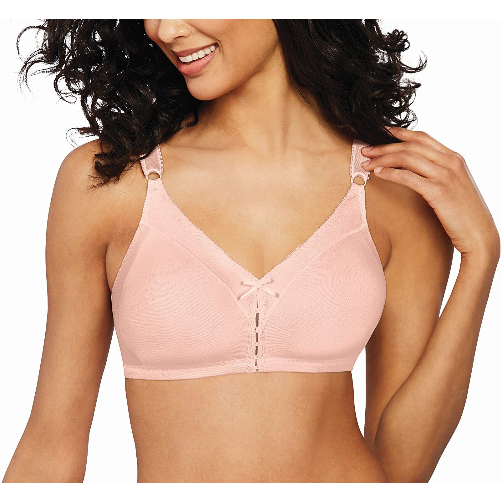 Bali Designs Women's Double Support Cotton Stretch Wire-Free Bra, Blushing Pink, 42C