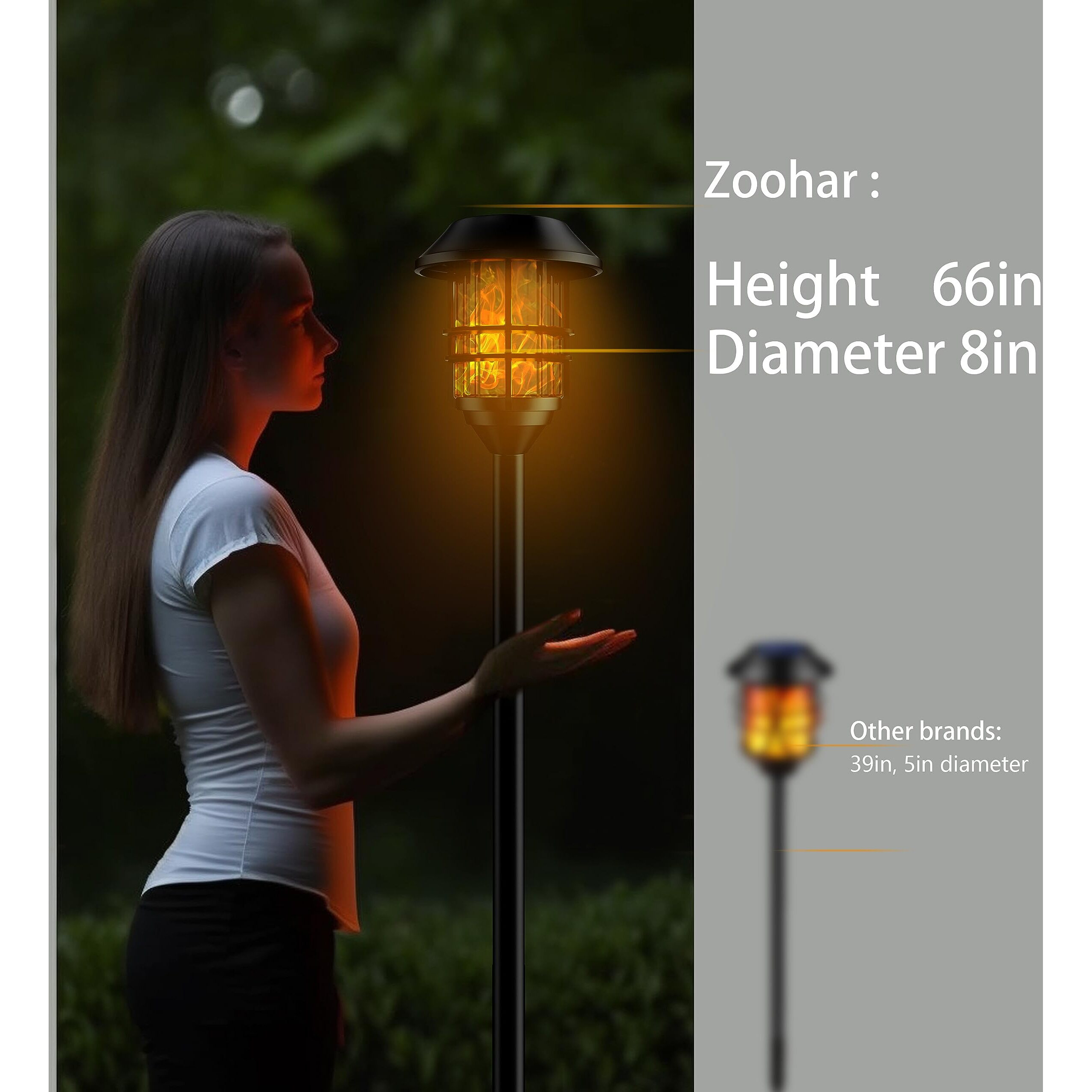Zoohar Solar Outdoor Lights,Extra-Tall Solar Torches With Flickering Flame 4-Pack Waterproof Garden Lights,Stainless Steel Pathway Lighting Garden Decor, Yard Decorations Outdoor Auto On/Off