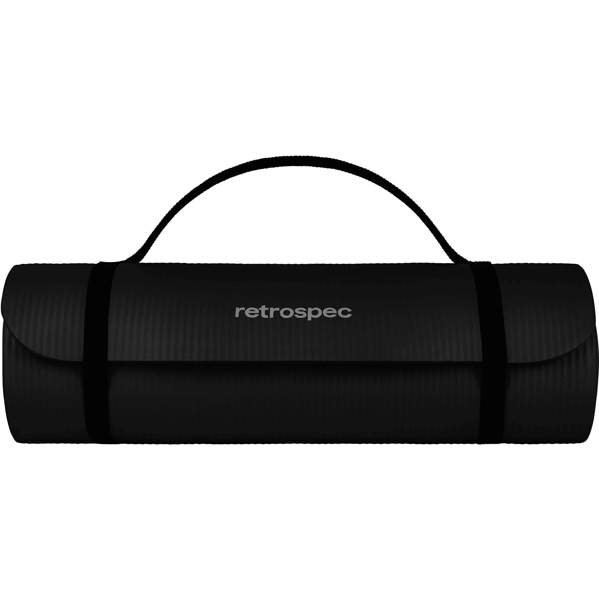 Retrospec Solana Yoga Mat 1/2"" Thick W/Nylon Strap For Men & Women - Non Slip Excercise Mat For Yoga, Pilates, Stretching, Floor & Fitness Workouts, Black