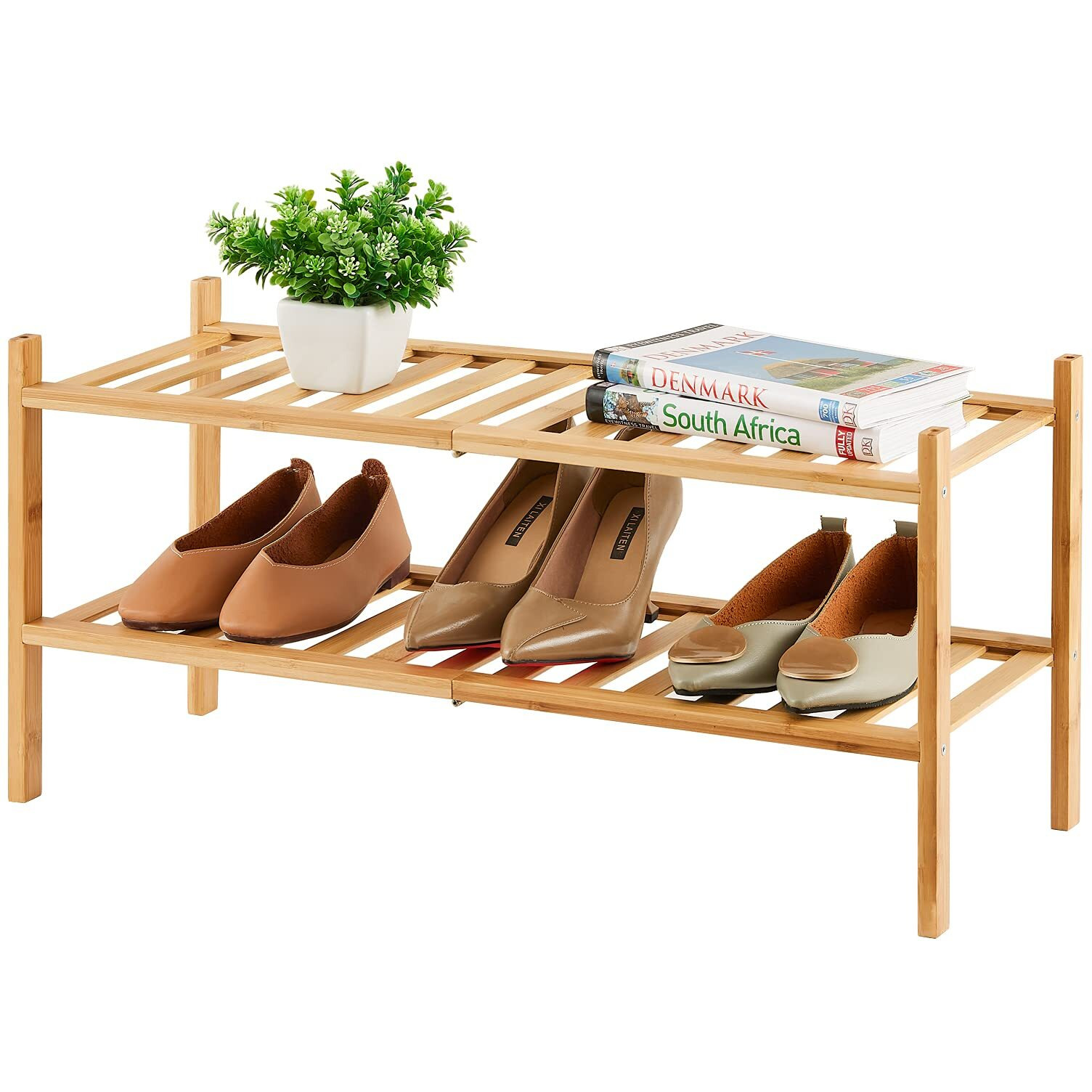 Viewcare 2-Tier Bamboo Shoe Rack For Entryway, Bamboo Wood Shoe Organizer For Hallway Closet, Free Standing Shoe Racks For Indoor Outdoor