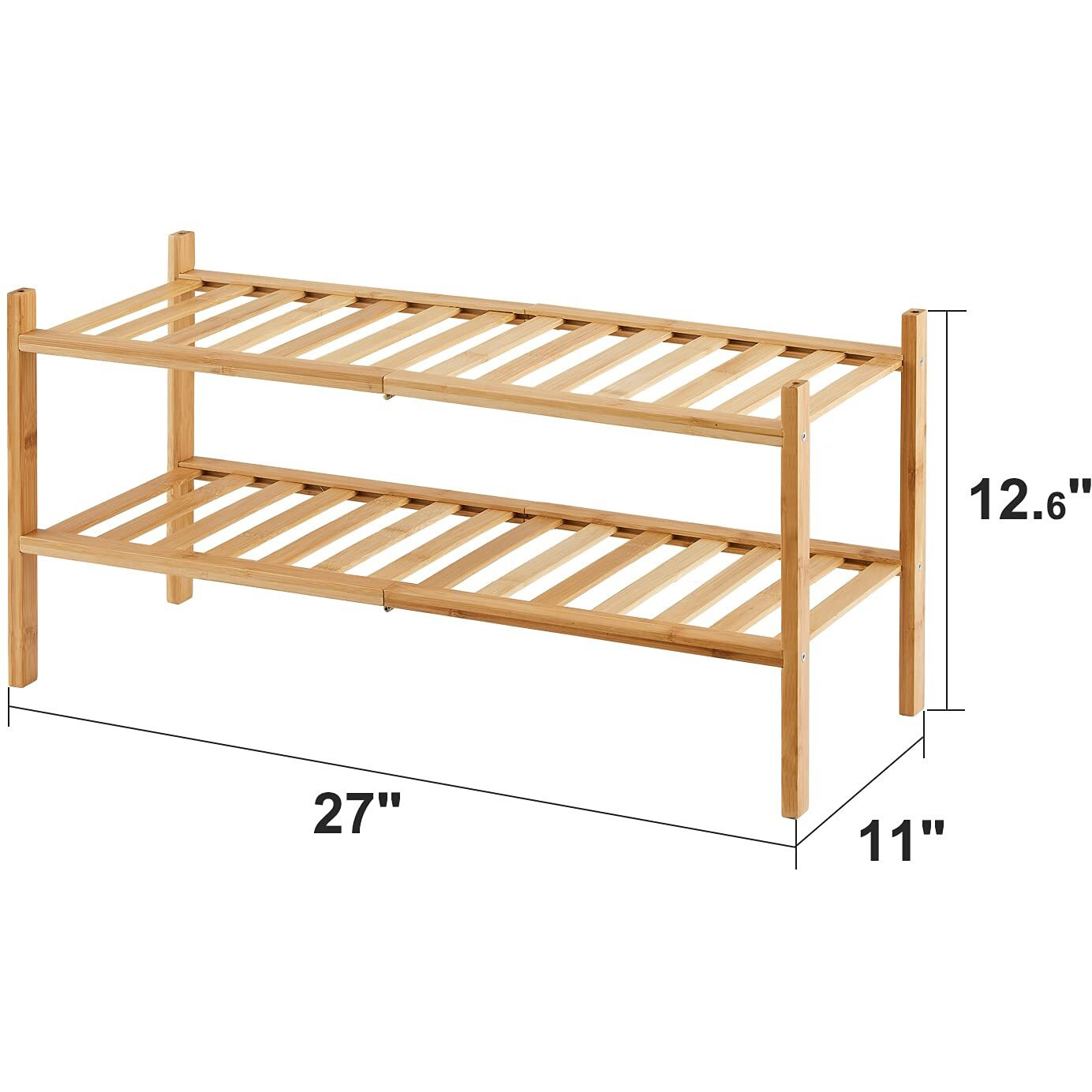 Viewcare 2-Tier Bamboo Shoe Rack For Entryway, Bamboo Wood Shoe Organizer For Hallway Closet, Free Standing Shoe Racks For Indoor Outdoor