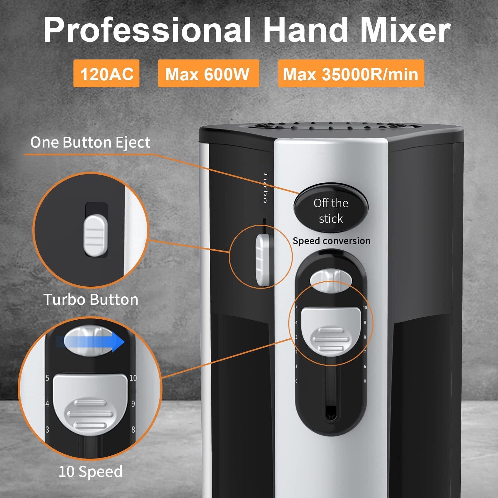 600W Electric Hand Mixer Kitchen Handheld Mixer 10 Speed Powerful With Turbo For Baking Cake Lightweight & Personal Electric Mixer With Egg Baking Beaters Dough Hooks, Whipping Mixing Cookies