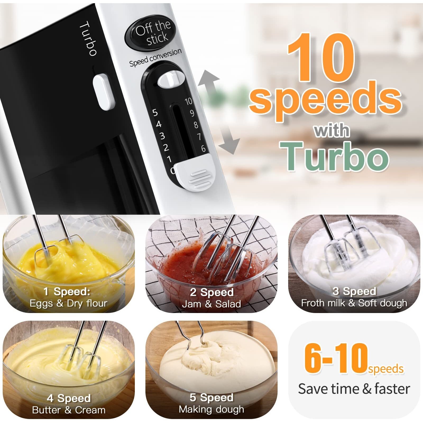 600W Electric Hand Mixer Kitchen Handheld Mixer 10 Speed Powerful With Turbo For Baking Cake Lightweight & Personal Electric Mixer With Egg Baking Beaters Dough Hooks, Whipping Mixing Cookies