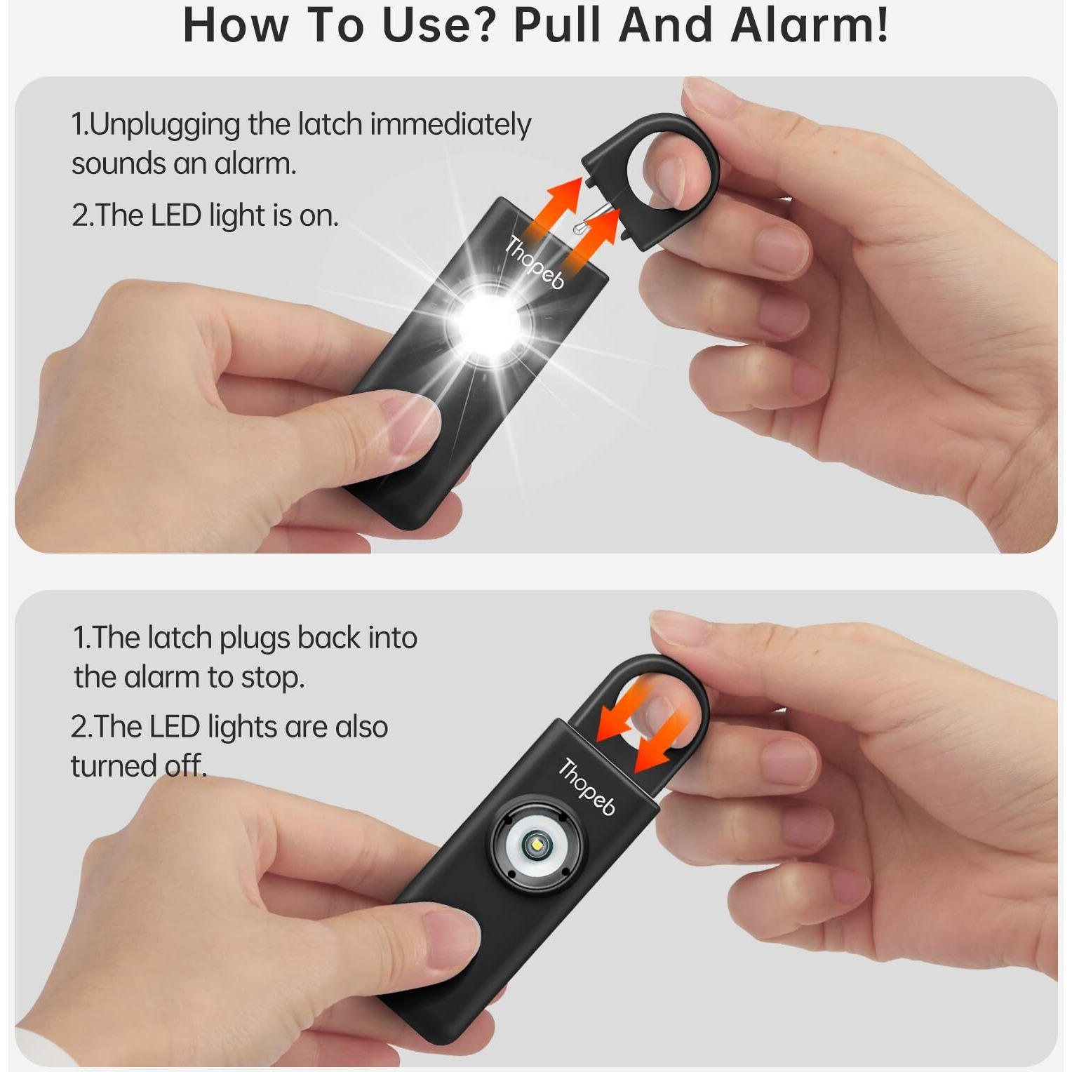 Thopeb-The Original Personal Safety Alarm For Womenn By Women- Loud Siren Birdie Sound, Strobe Sos Led Light And Key Chain In A Variety Of Colors For Women Kids And Elders (Charcoal)