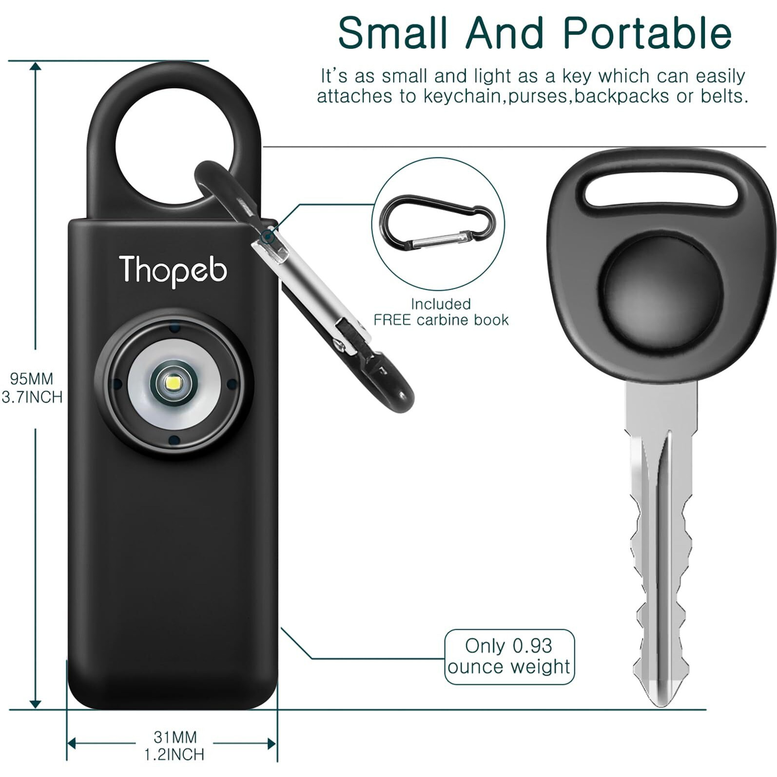 Thopeb-The Original Personal Safety Alarm For Womenn By Women- Loud Siren Birdie Sound, Strobe Sos Led Light And Key Chain In A Variety Of Colors For Women Kids And Elders (Charcoal)