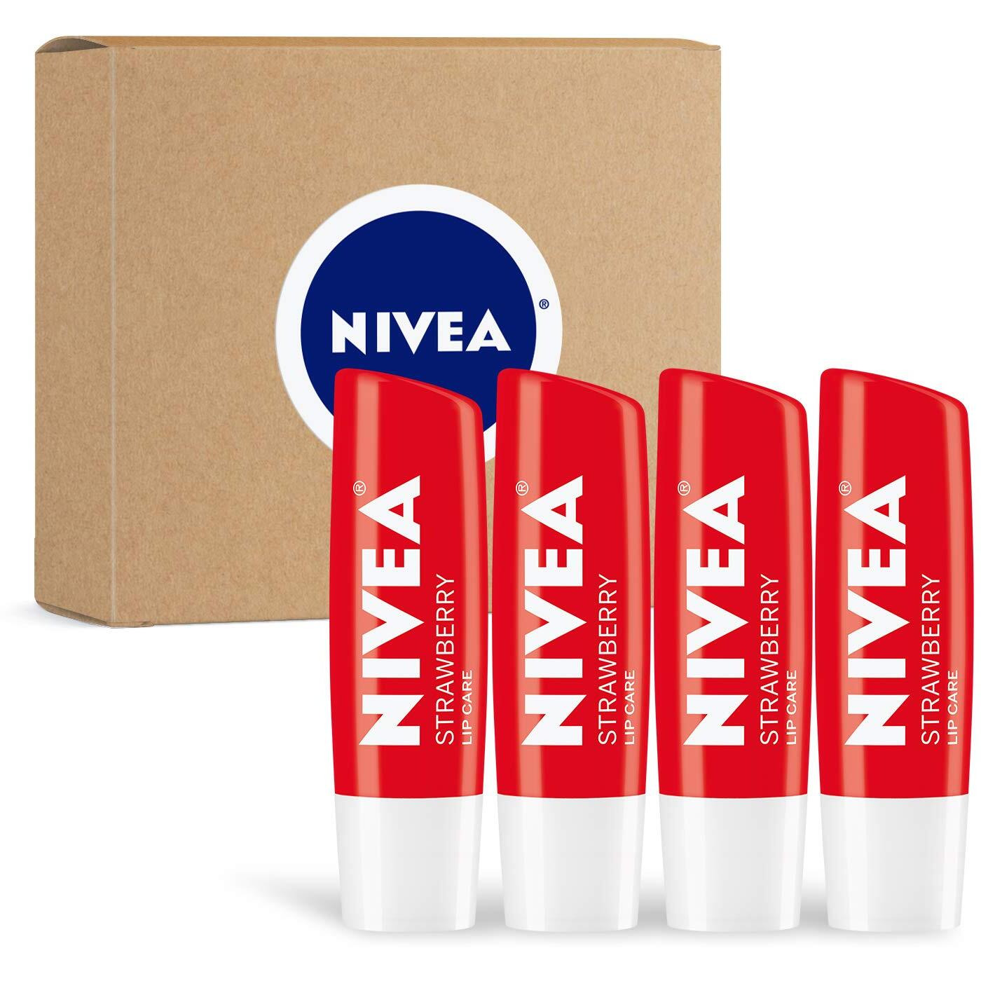 Nivea Strawberry Lip Care - Tinted Lip Balm For Beautiful, Soft Lips - Pack Of 4