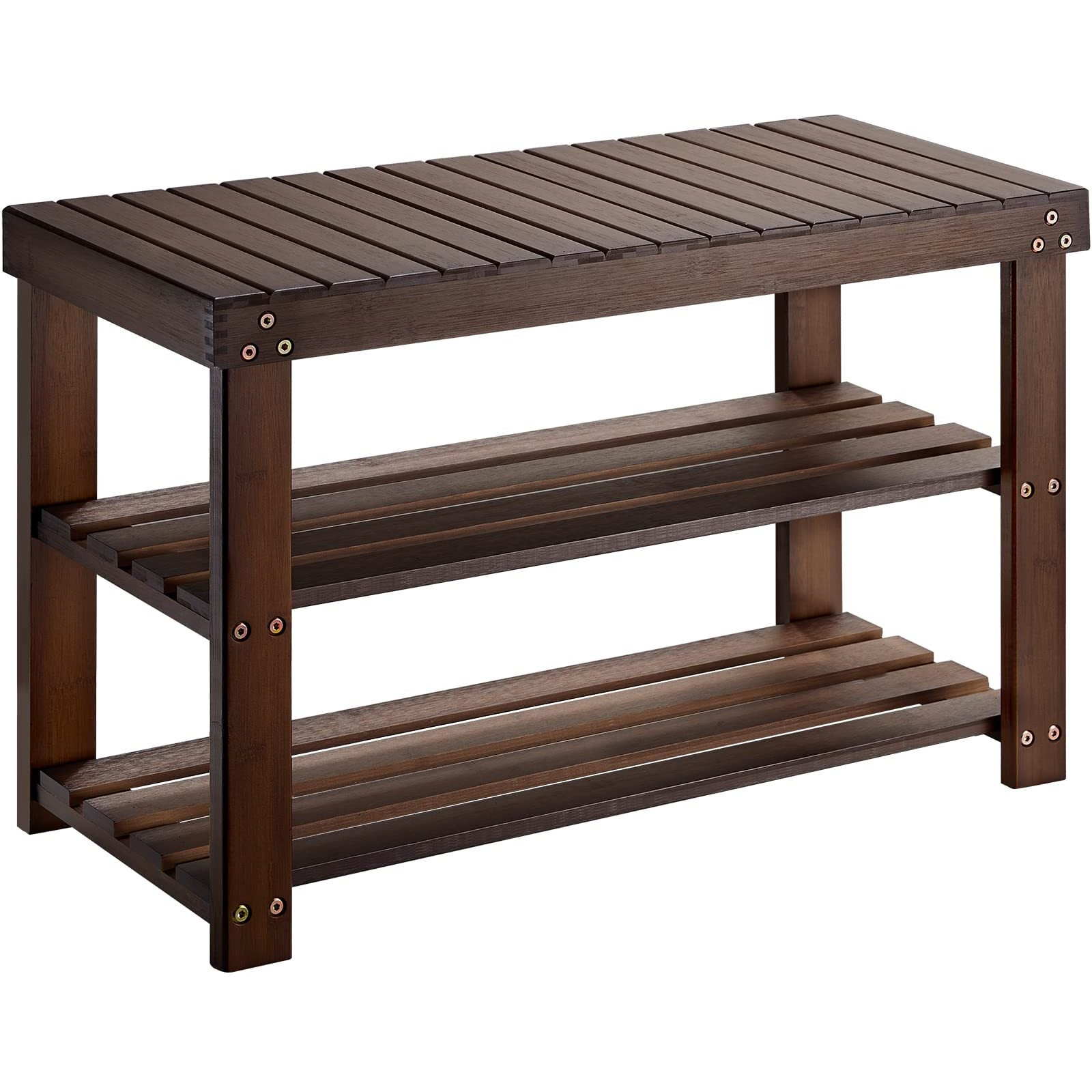 Pipishell Bamboo Shoe Rack Bench, 3 Tier Sturdy Shoe Bench, Storage Shoe Organizer, Holds Up To 300Lbs For Entryway Bedroom Living Room Balcony, Brown
