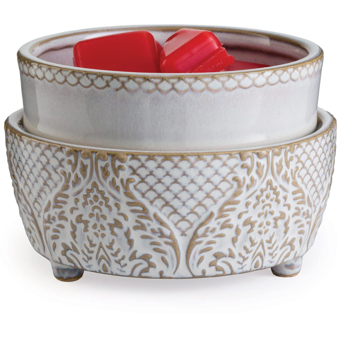 Candle Warmers Etc 2-In-1 Candle And Fragrance Warmer For Warming Scented Candles Or Wax Melts And Tarts With To Freshen Room, Vintage White Lace