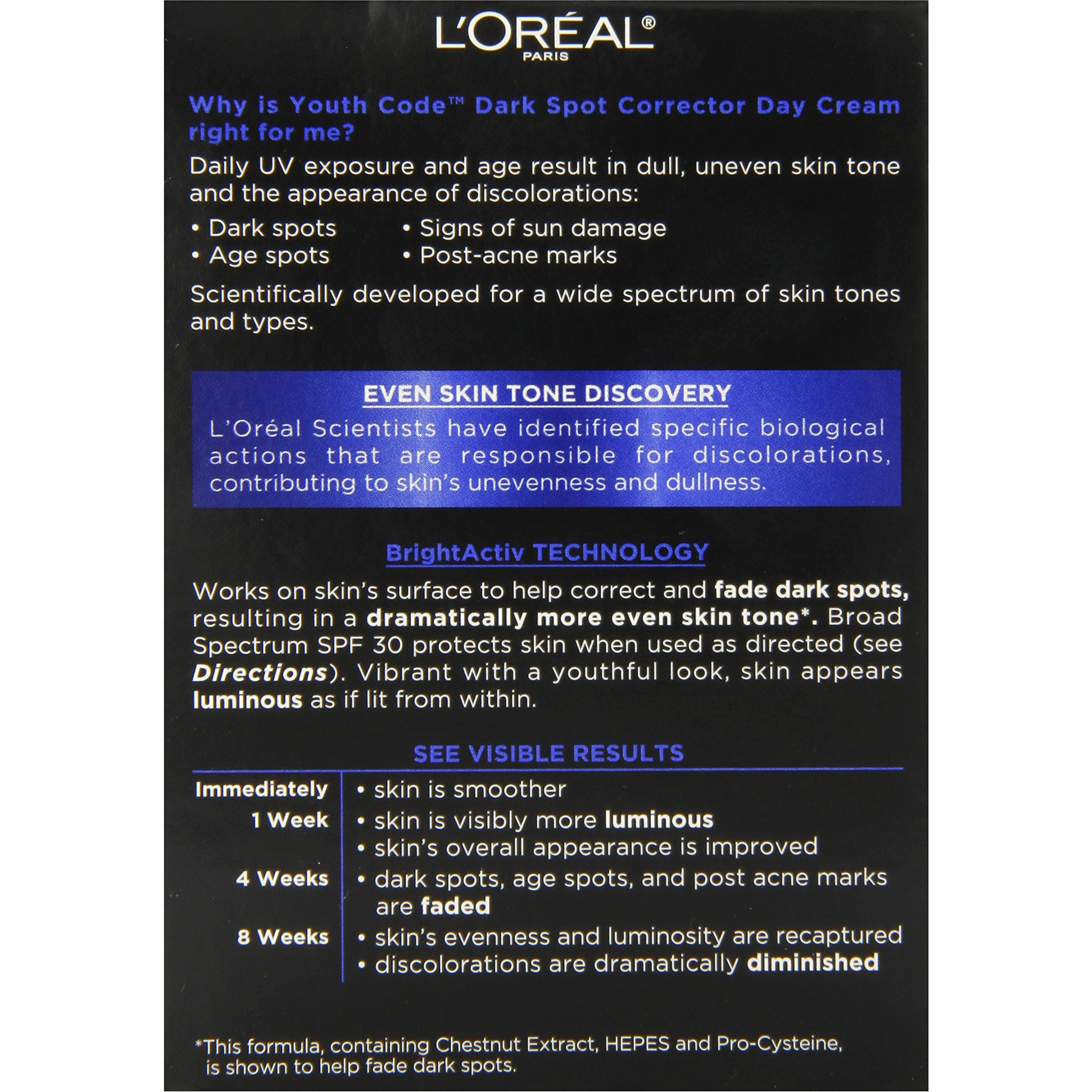 L'Oreal Paris Youth Code Dark Spot Corrector Facial Day Cream Spf 30