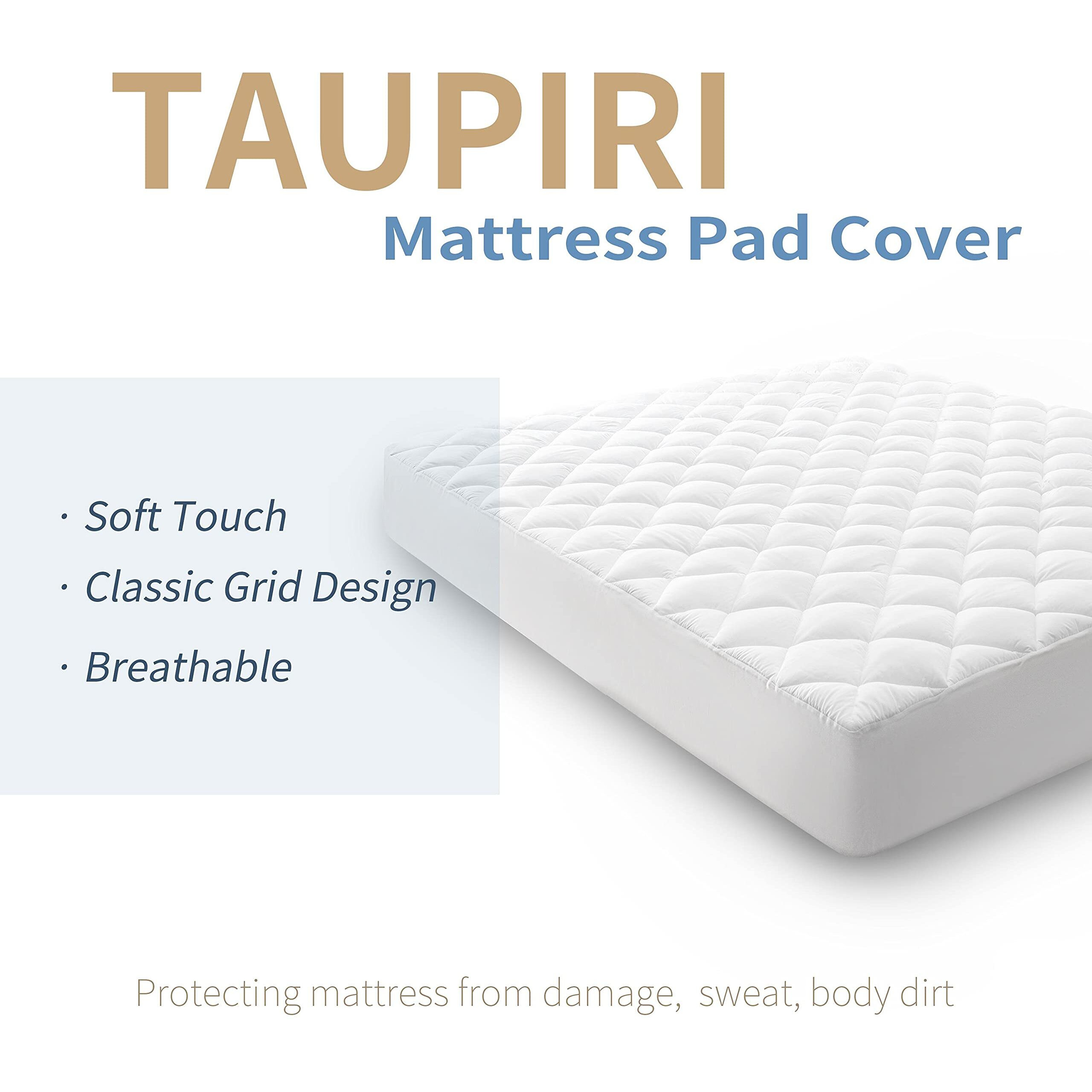 Taupiri Queen Quilted Mattress Pad Cover With Deep Pocket (8""-21""), Cooling Soft Pillowtop Bed Mattress Cover, White