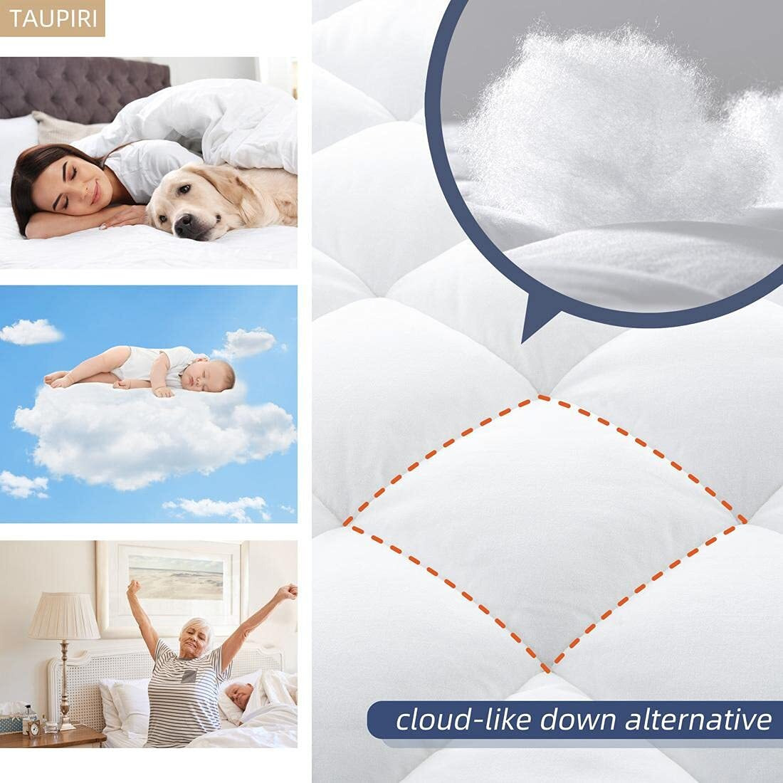 Taupiri Queen Quilted Mattress Pad Cover With Deep Pocket (8""-21""), Cooling Soft Pillowtop Bed Mattress Cover, White