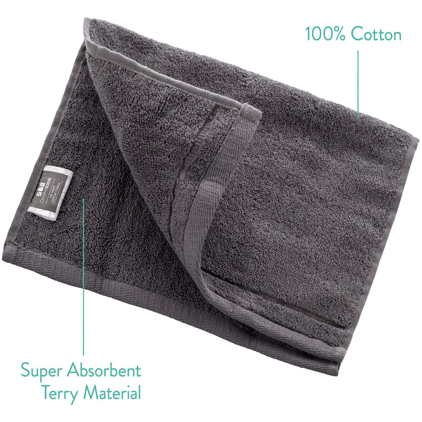 Creative Scents Cotton Fingertip Towels Set - 4 Pack - 11 X 18 Inches Decorative Small Extra-Absorbent And Soft Terry Towel For Bathroom - Powder Room, Guest And Housewarming Gift (Grey)