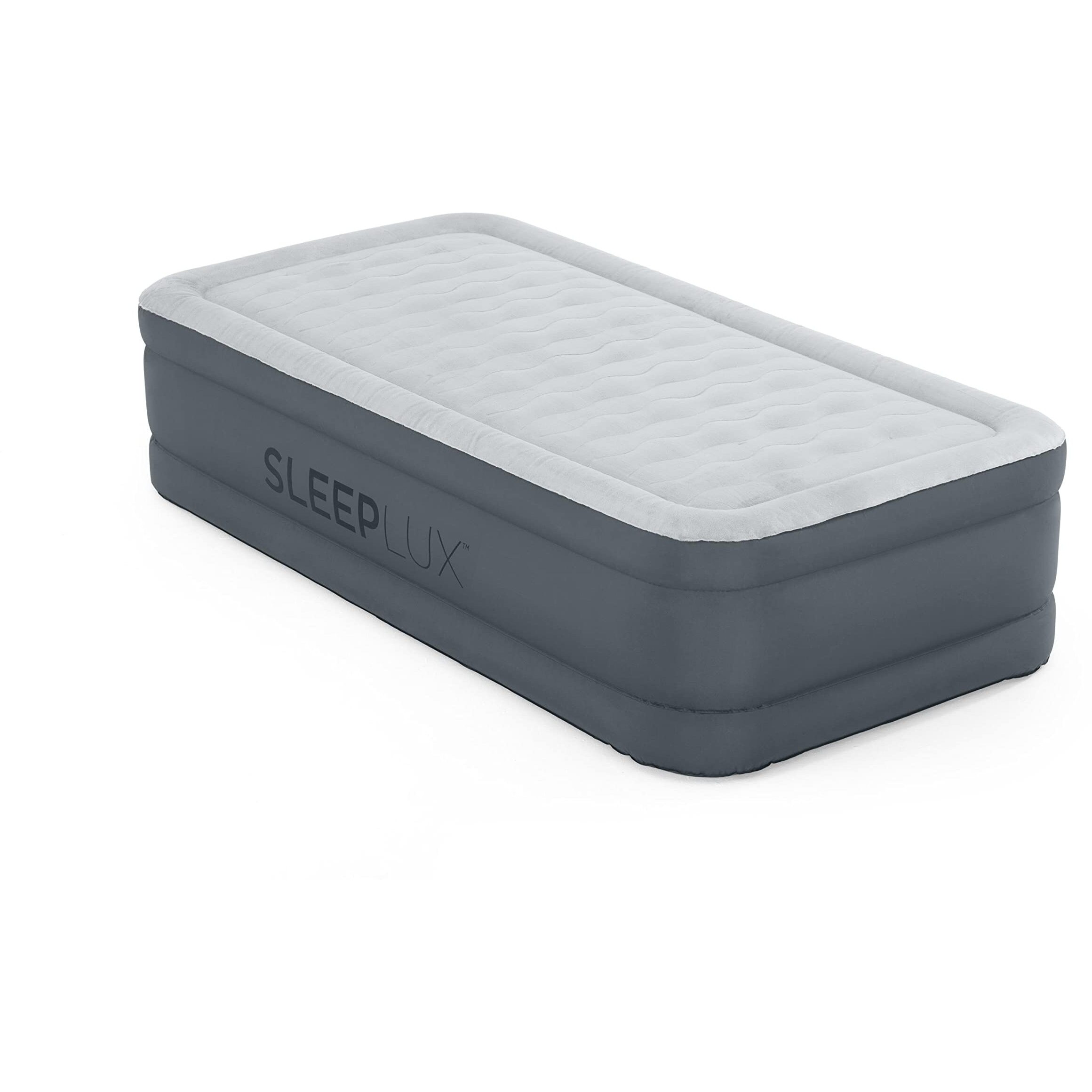 Sleeplux Twin Air Mattress | Supersoft Snugable Top, Extra Durable Tough Guard With Built-In Pillow | Raised 18"" Airbed With Built In Pump + Usb Charger (69086E) , Grey
