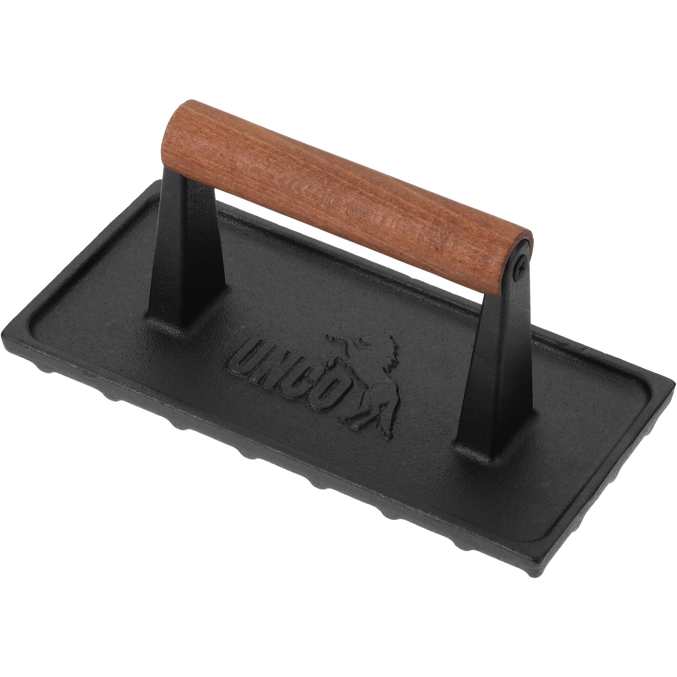 Unco- Cast Iron Grill Press, 8.5 X 4.1 Inch, 2.6 Lbs, Burger Press For Griddle, Sandwich Press, Bacon Press For Griddle, Griddle Press, Meat Press Cast Iron, Hamburger Press For Griddle