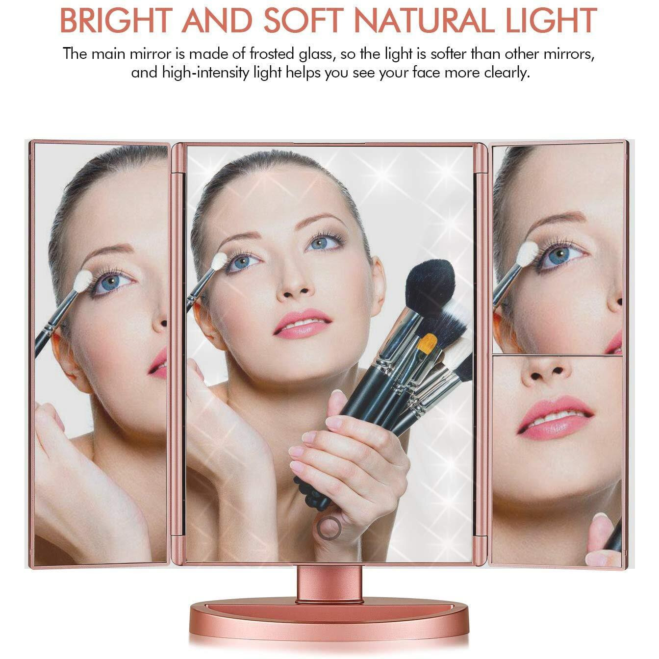 Infitrans 3 Folds Lighted Vanity Makeup Mirror,1X/2X/3X Magnification, 21 Led Light Bright Table Mirror With Touch Screen,180 Adjustable Rotation,Portable Travel Cosmetic Mirror