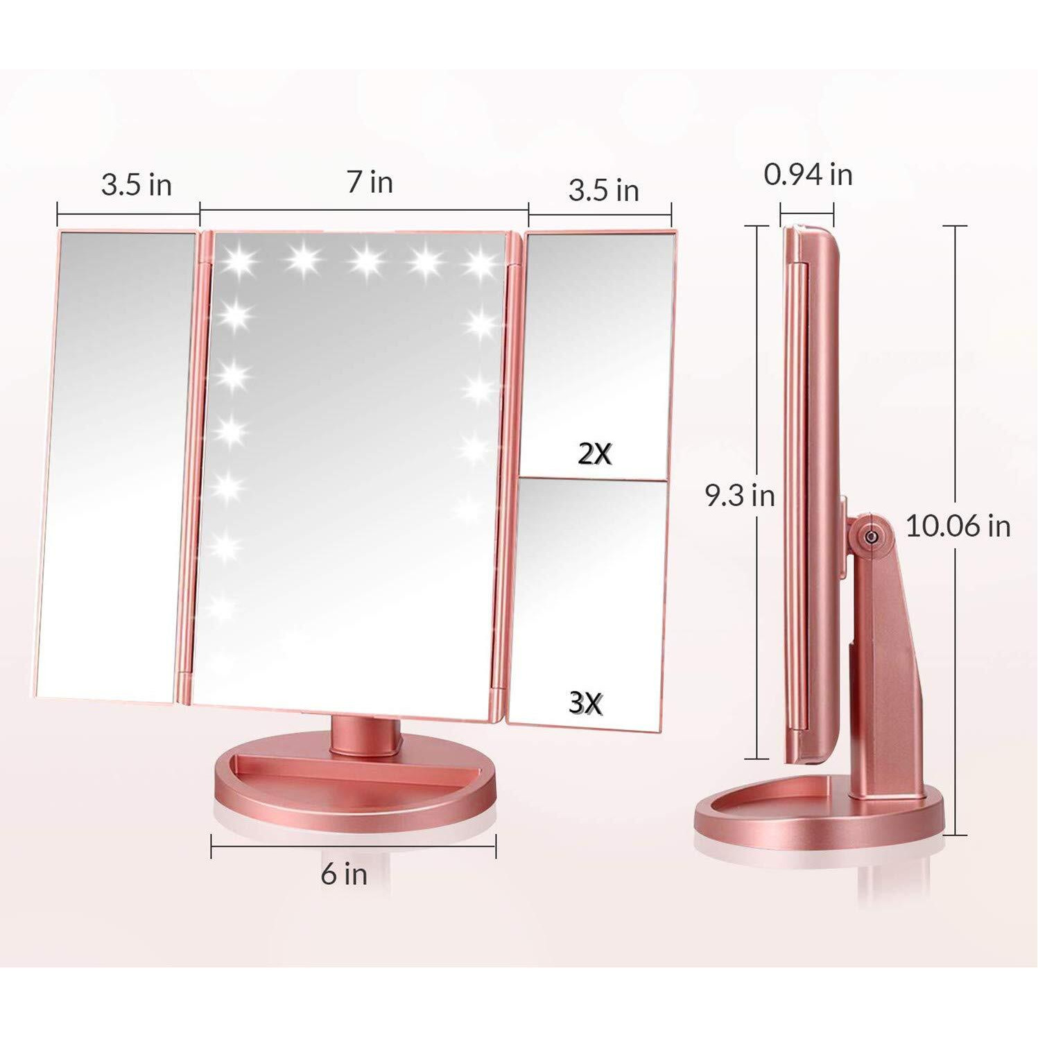 Infitrans 3 Folds Lighted Vanity Makeup Mirror,1X/2X/3X Magnification, 21 Led Light Bright Table Mirror With Touch Screen,180 Adjustable Rotation,Portable Travel Cosmetic Mirror