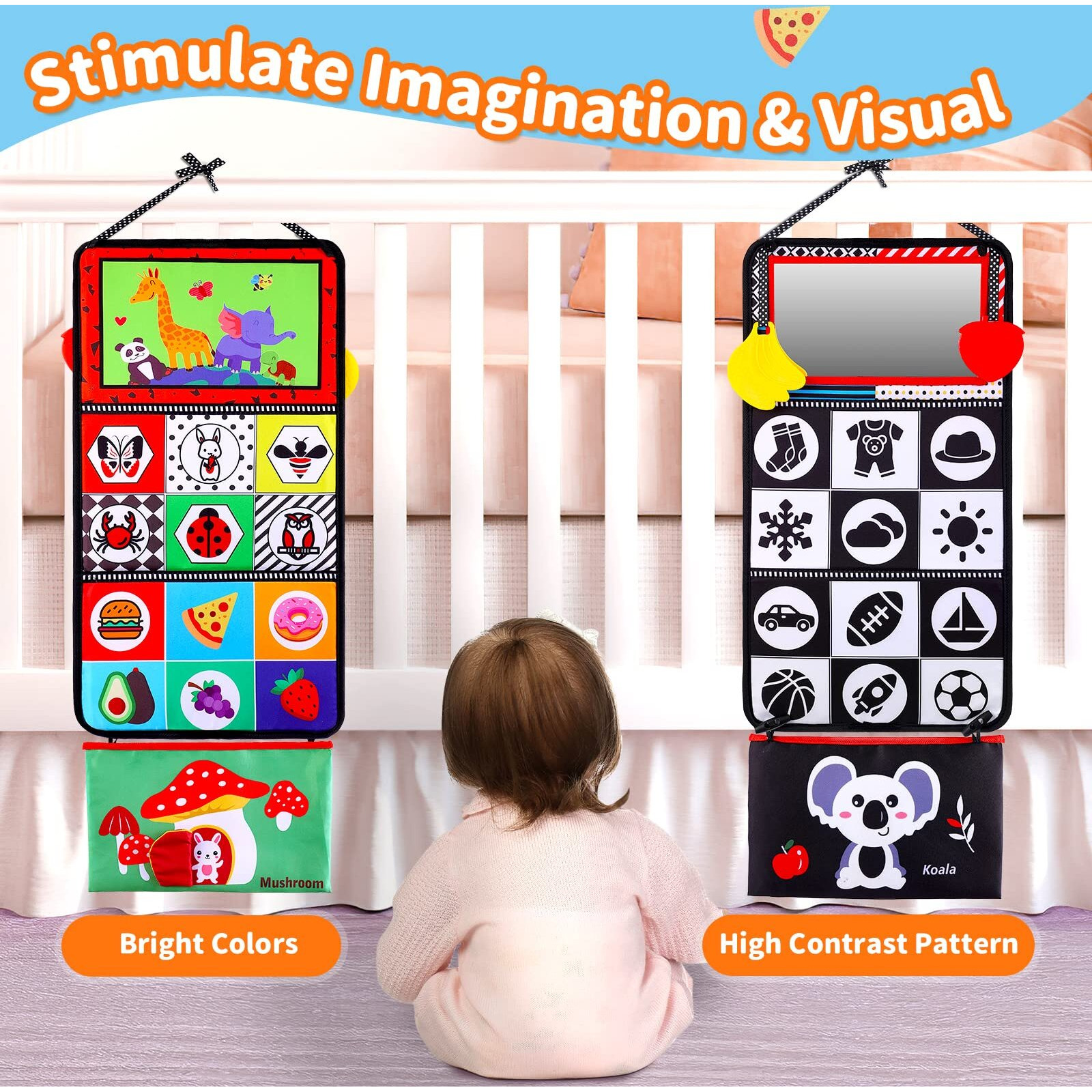 Baby Tummy Time Toys With Mirror, Books, Teethers - For 0-12 Months With High Contrast, Montessori Crawling Toys For Boys & Girls