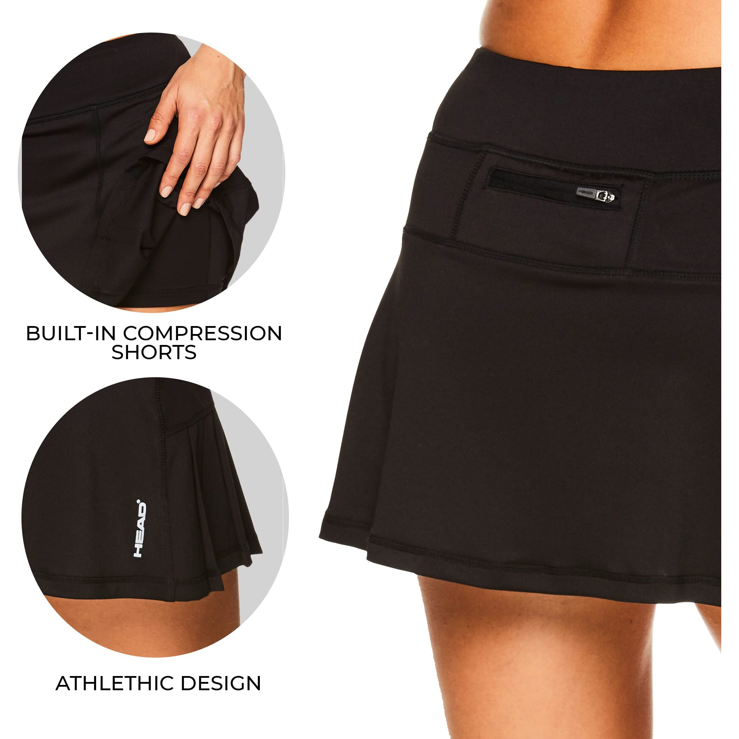 Head Women's Athletic Tennis Skort - Performance Training & Running Skirt - Black Spike Skort, X-Large