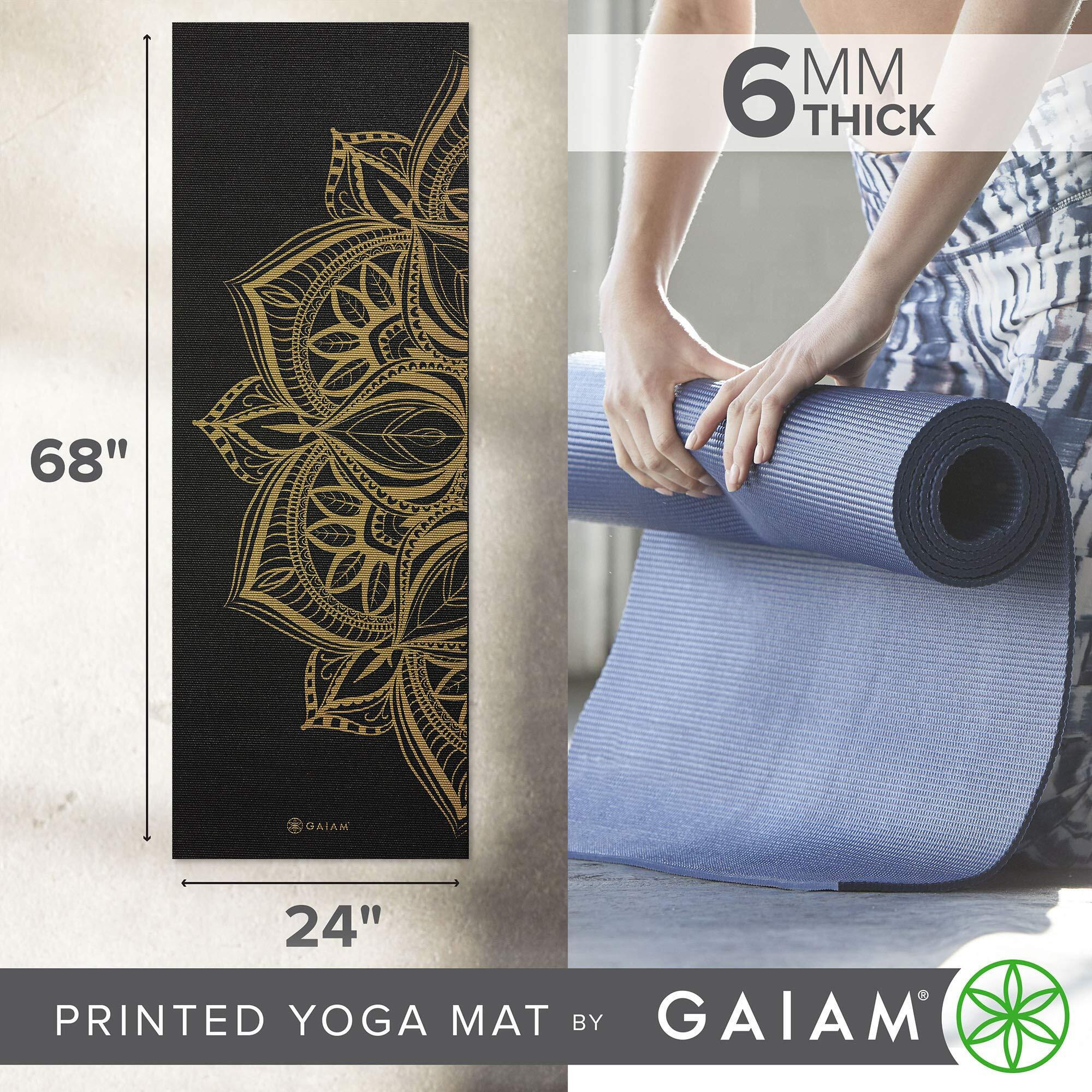 Gaiam Yoga Mat Premium Print Extra Thick Non Slip Exercise & Fitness Mat For All Types Of Yoga, Pilates & Floor Workouts, Metallic Bronze Medallion, 6Mm, 68"&quotL X 24"&quotW X 6Mm Thick