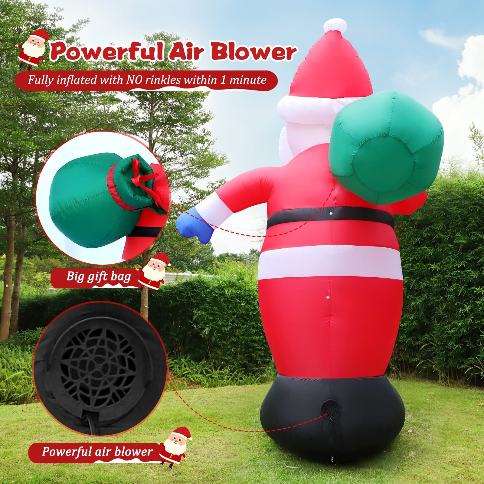 8 Ft Christmas Inflatable Santa Claus Outdoor Decorations, Blow Up Santa Claus With Gifts Bag, Giant Santa Carrying Present Sack, Built-In Led Light, Xmas Outside Decor For Front Back Yard Garden Lawn