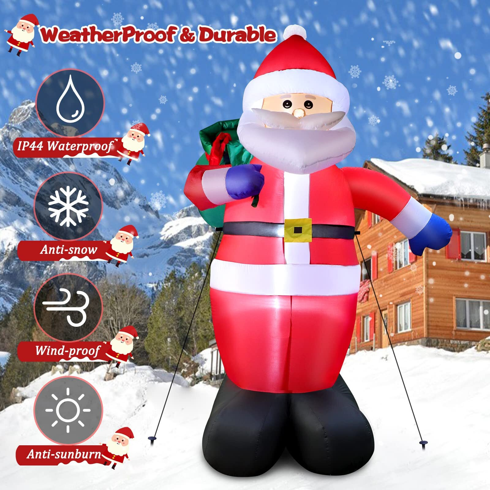 8 Ft Christmas Inflatable Santa Claus Outdoor Decorations, Blow Up Santa Claus With Gifts Bag, Giant Santa Carrying Present Sack, Built-In Led Light, Xmas Outside Decor For Front Back Yard Garden Lawn