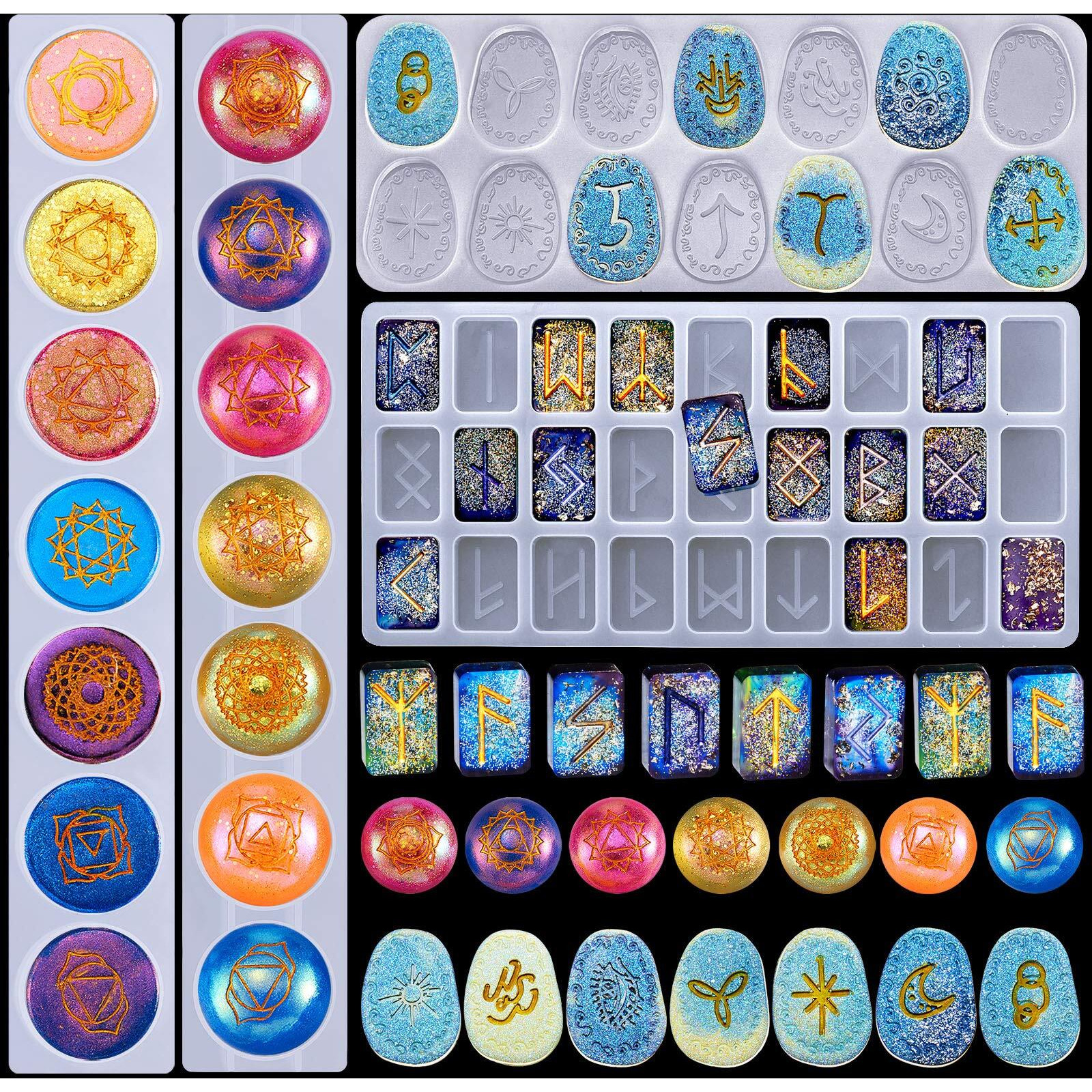 7 Chakras Stones Resin Mold Rune Silicone Mold Symbol Rune Letter Epoxy Mold Diy Symbol Word Casting Mold Diy Resin Craft Molds For Handmade Crafts Making Supplies