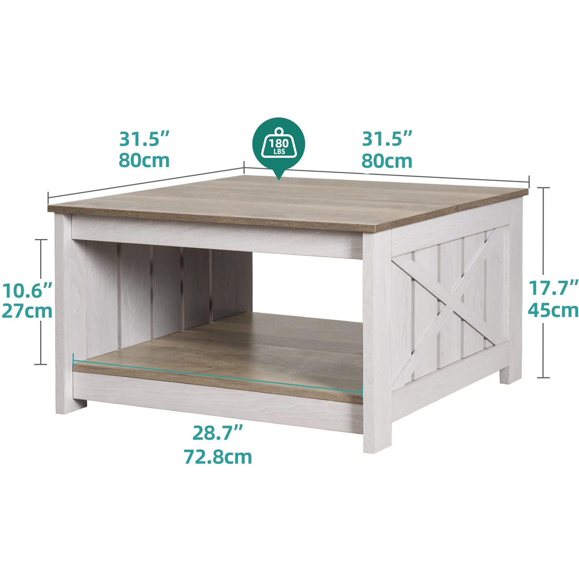 Yitahome Coffee Table Farmhouse Coffee Table With Storage Rustic Wood Cocktail Table,Square Coffee Table For Living Meeting Room With Half Open Storage Compartment,Grey Wash