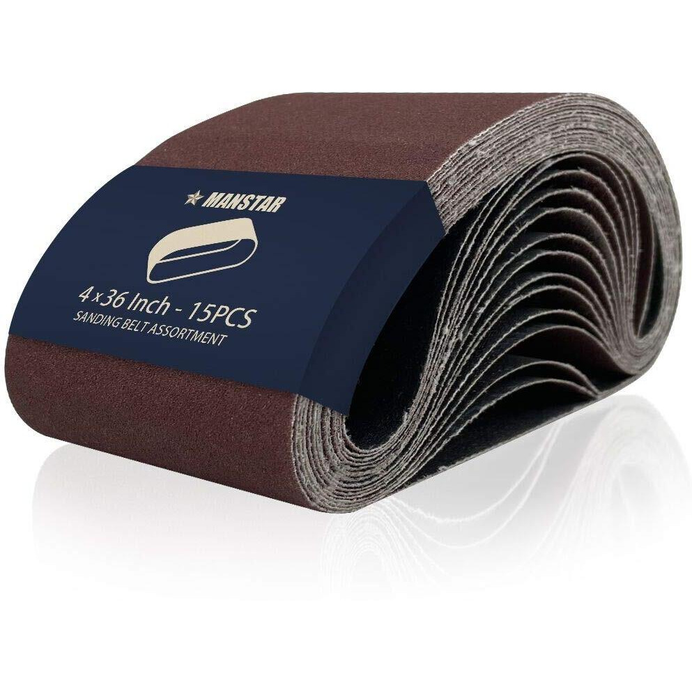 15 Pcs 4 X 36 Inch Assorted Aluminum Oxide Sanding Belt,80/120/150/240/400 Grit