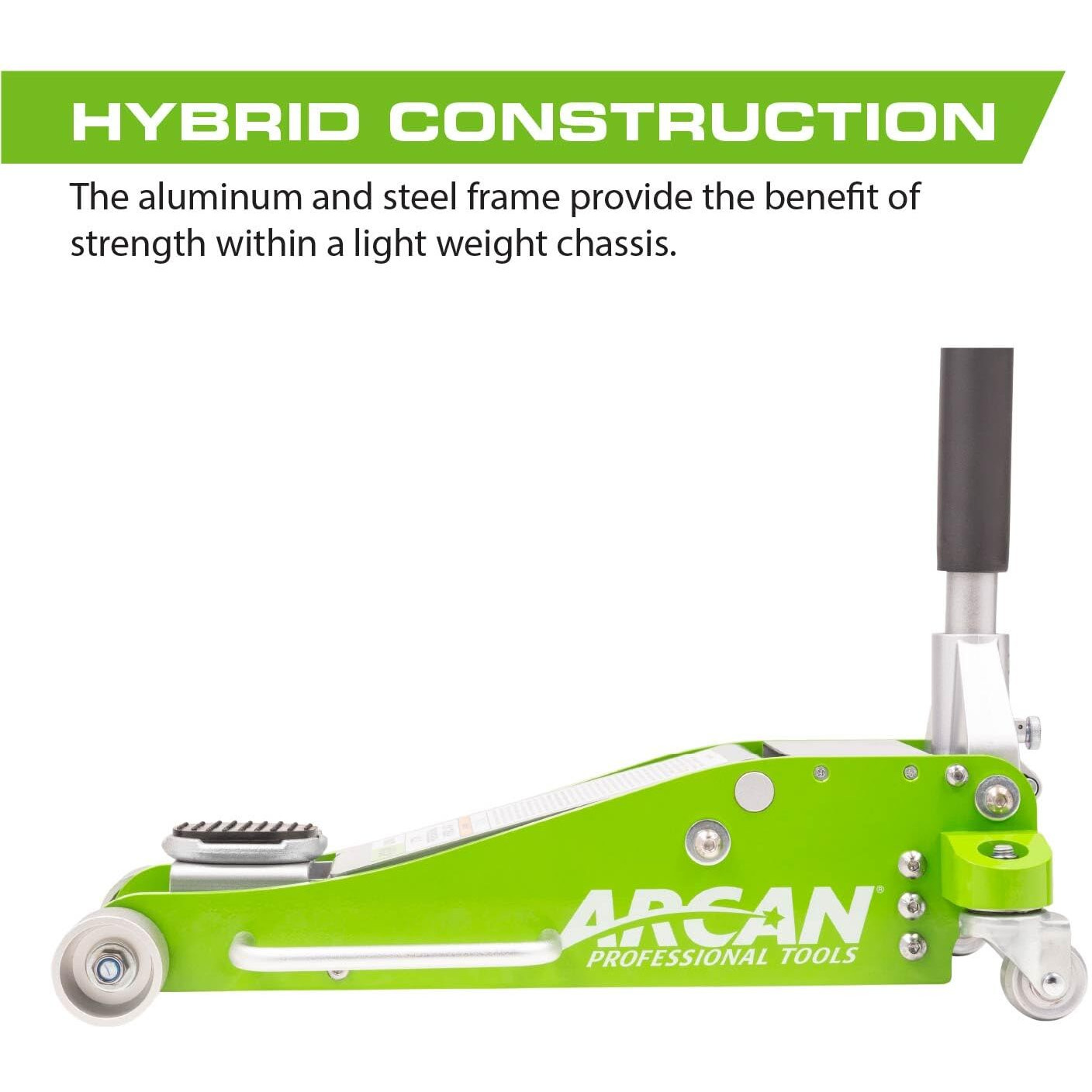 Arcan Tools 3 Ton (6,000 Lbs.) Hybrid Heavy Duty Aluminum And Steel Low Profile Floor Jack With Dual Pistons Reinforced Lifting Arm (A20001)